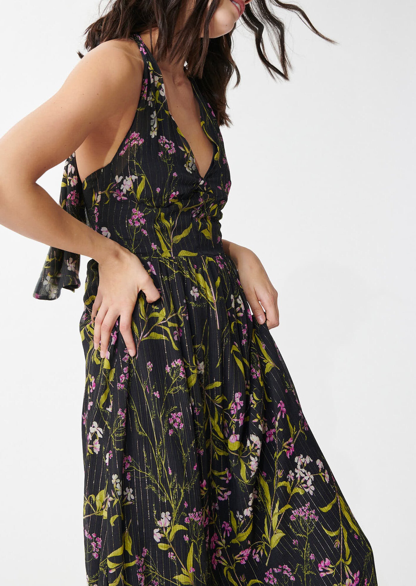 Robe Ragha noire imprimé fleuri en lurex Faume - seconde main