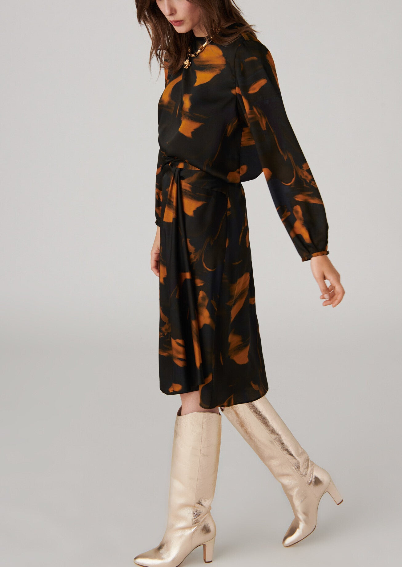 Jupe drapée Jamie kaki imprimé ondes sur twill Faume - seconde main