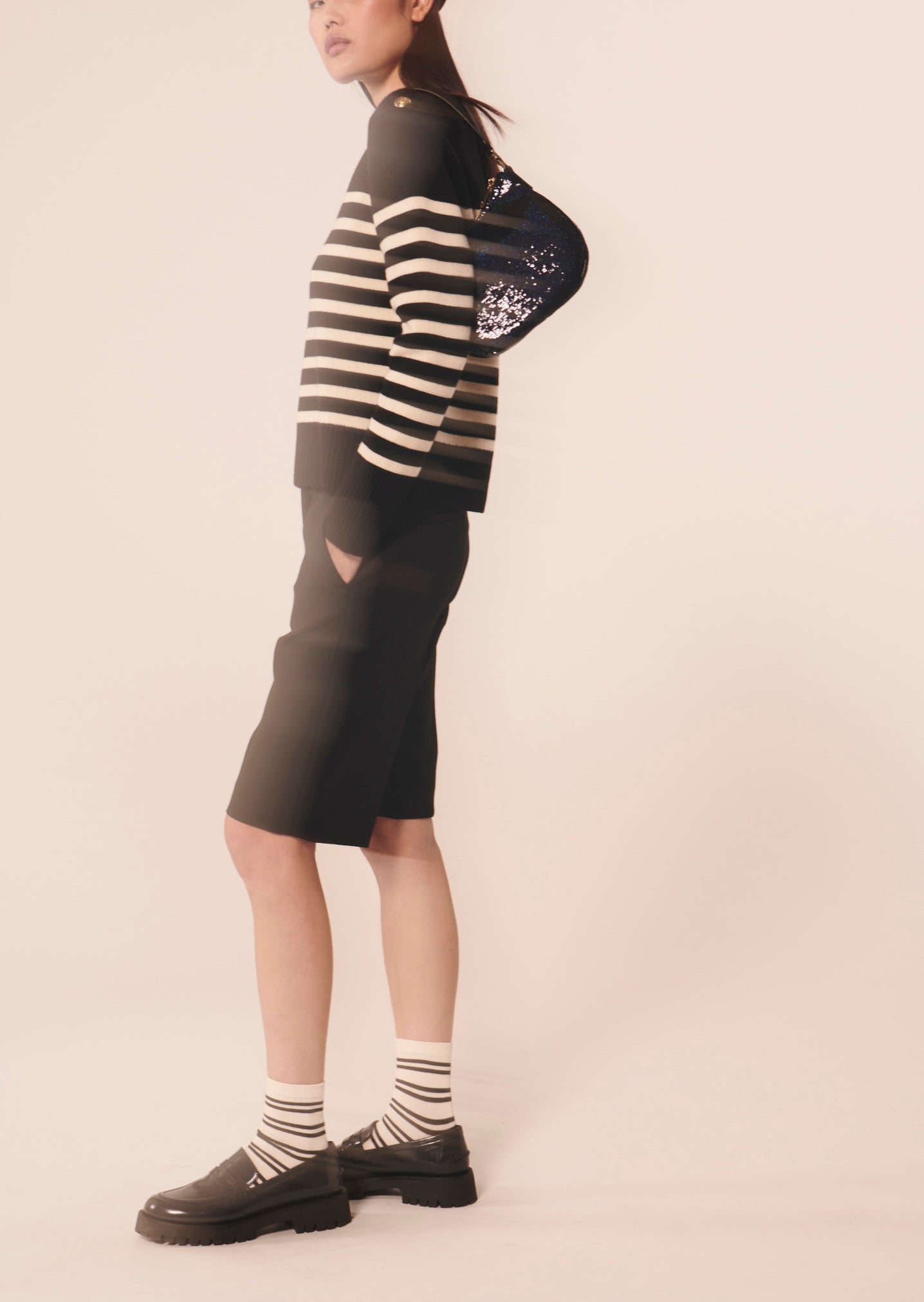 Pull Poete noir marinière en laine Faume - seconde main