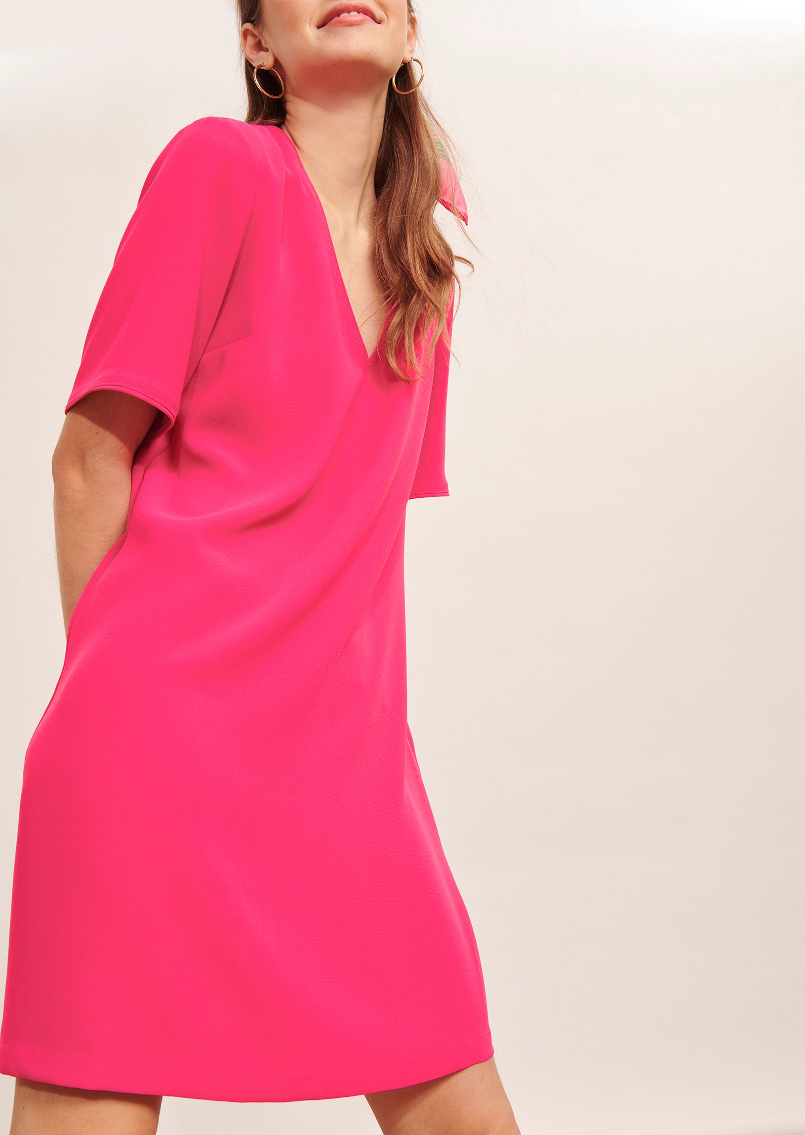 Robe Ruban rose fuchsia en crêpe Faume - seconde main
