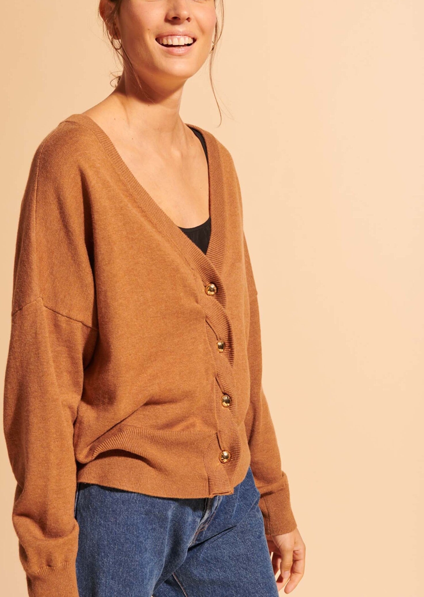 Cardigan Nick oversized camel avec détail de tresse Faume - seconde main