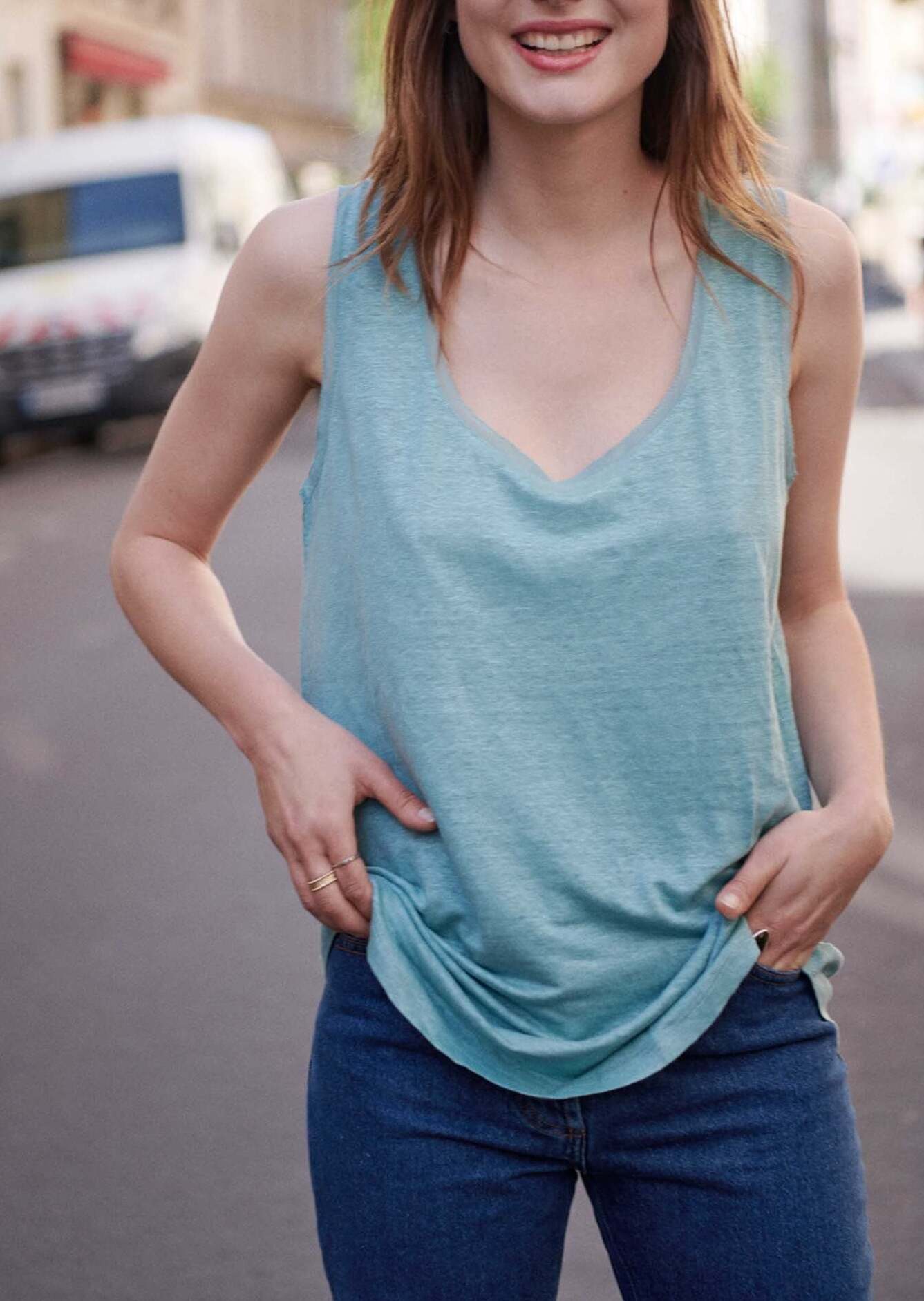 Débardeur Haidi vert d'eau en coton Faume - seconde main