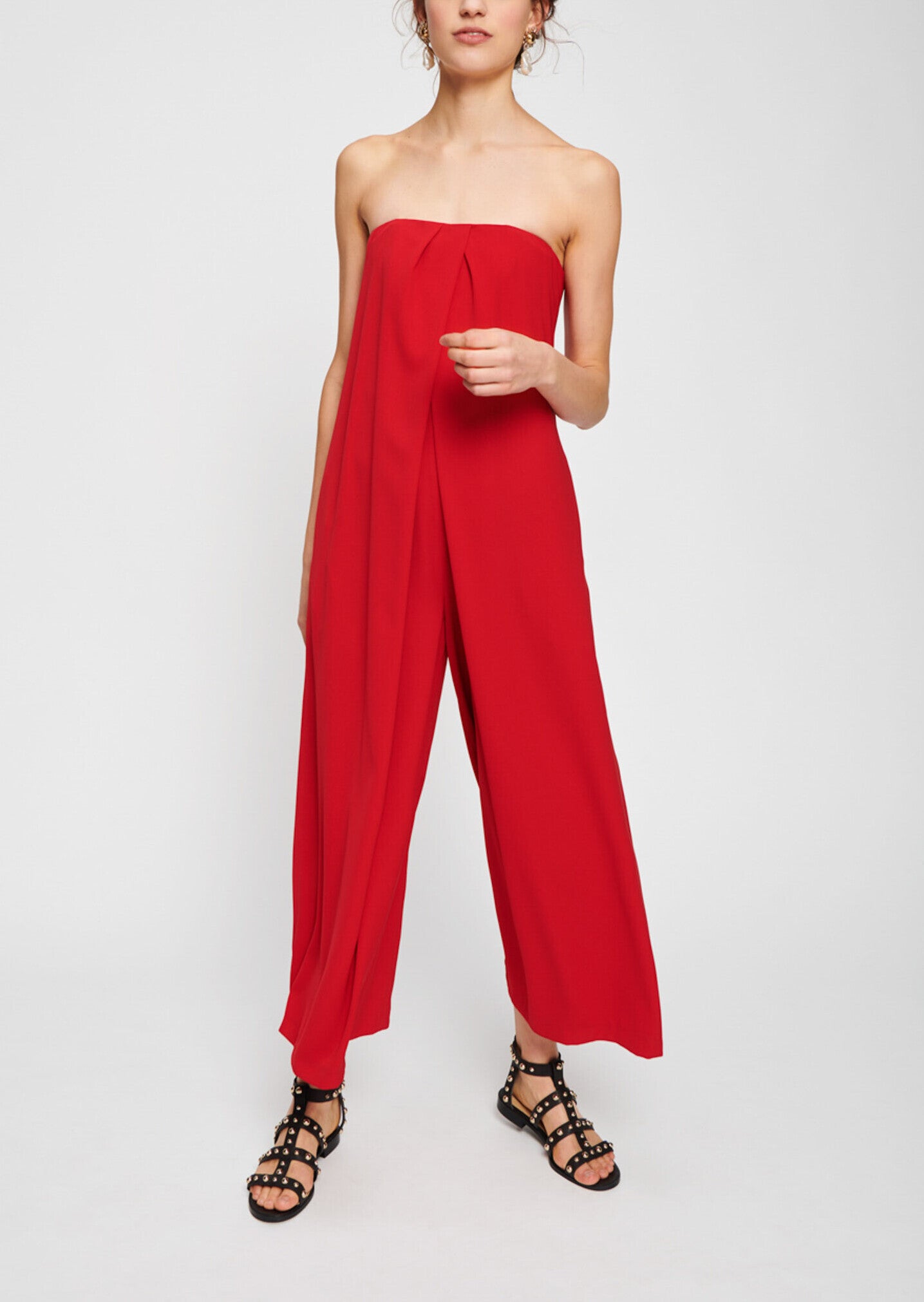Combinaison-pantalon bustier rouge en crêpe fluide Faume - seconde main