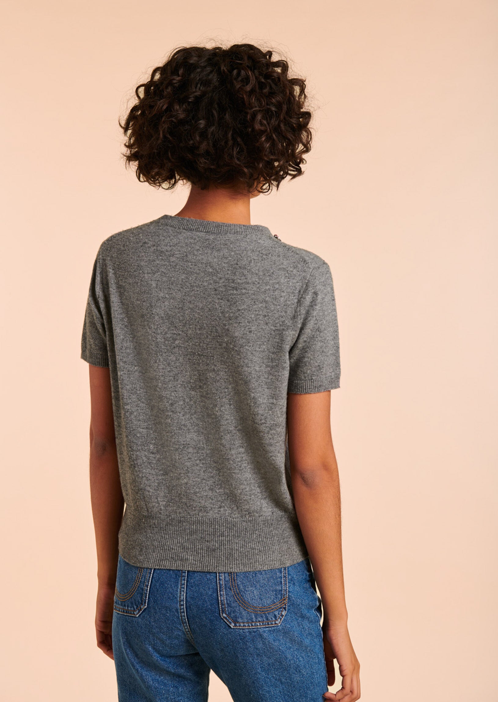 Pull Nella gris chiné avec détails bijoux Faume - seconde main