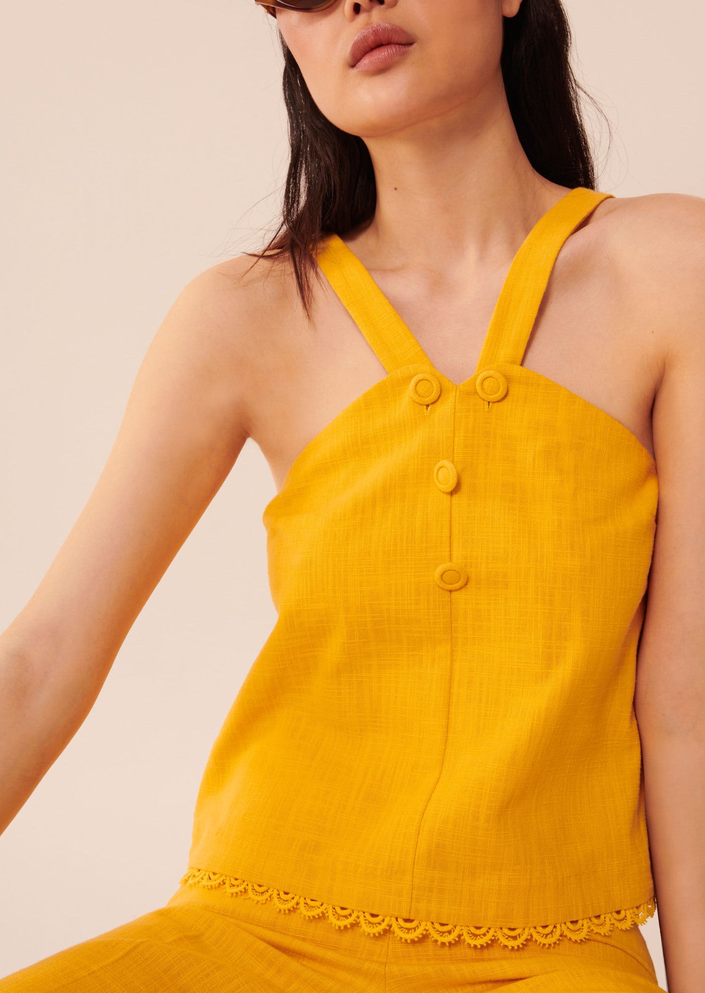 Top Tinia jaune en coton épais Faume - seconde main