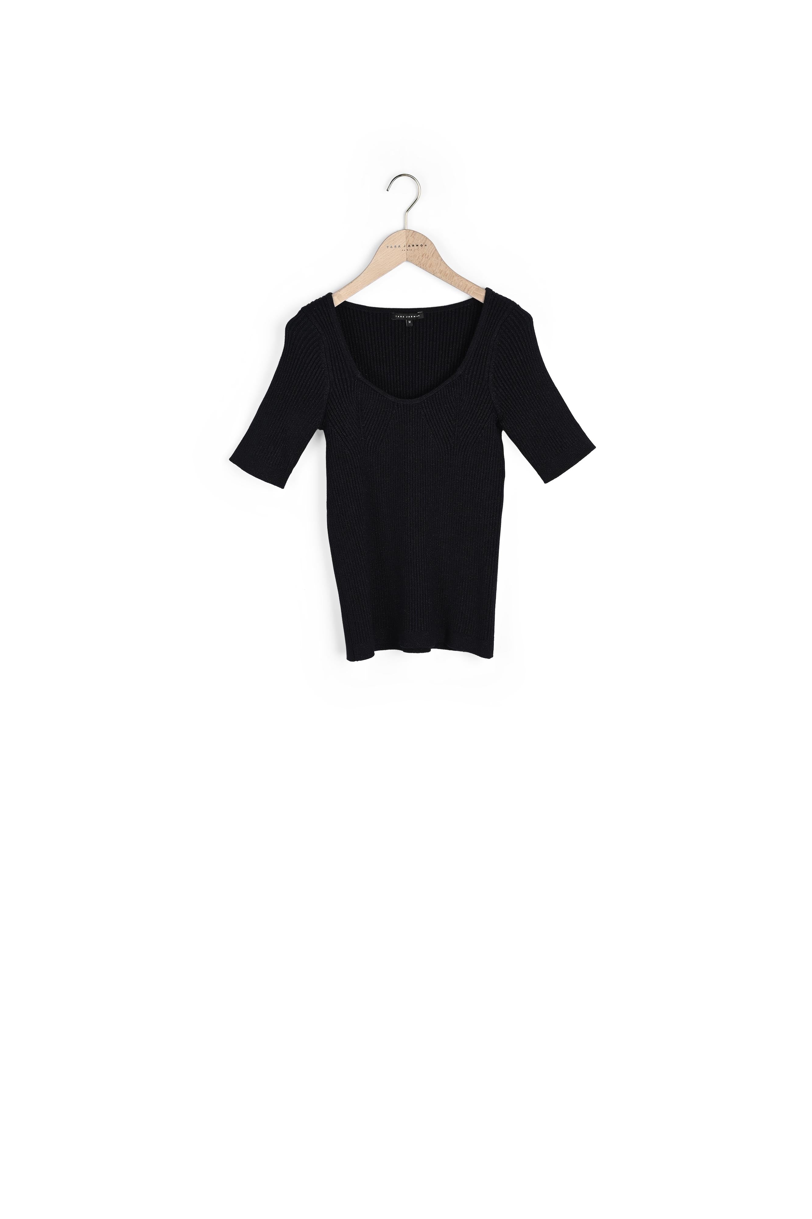 Maille côtelée Nyre  en lurex bleu nuit à manches courtes Faume - seconde main