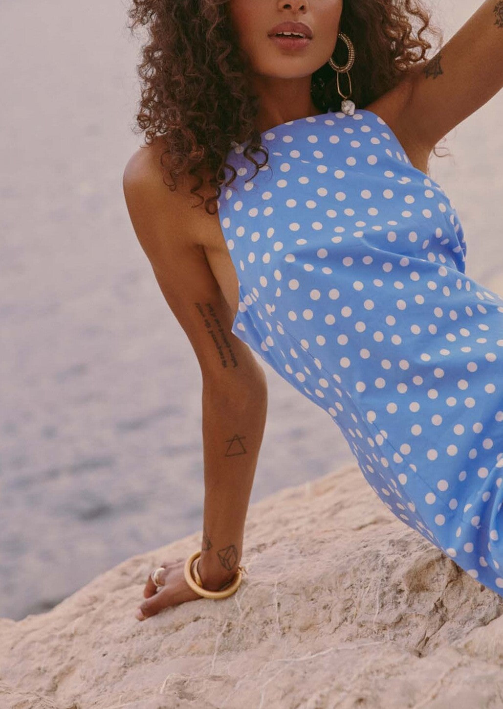 Mini robe Ryemi bleu tendre à pois en coton Faume - seconde main