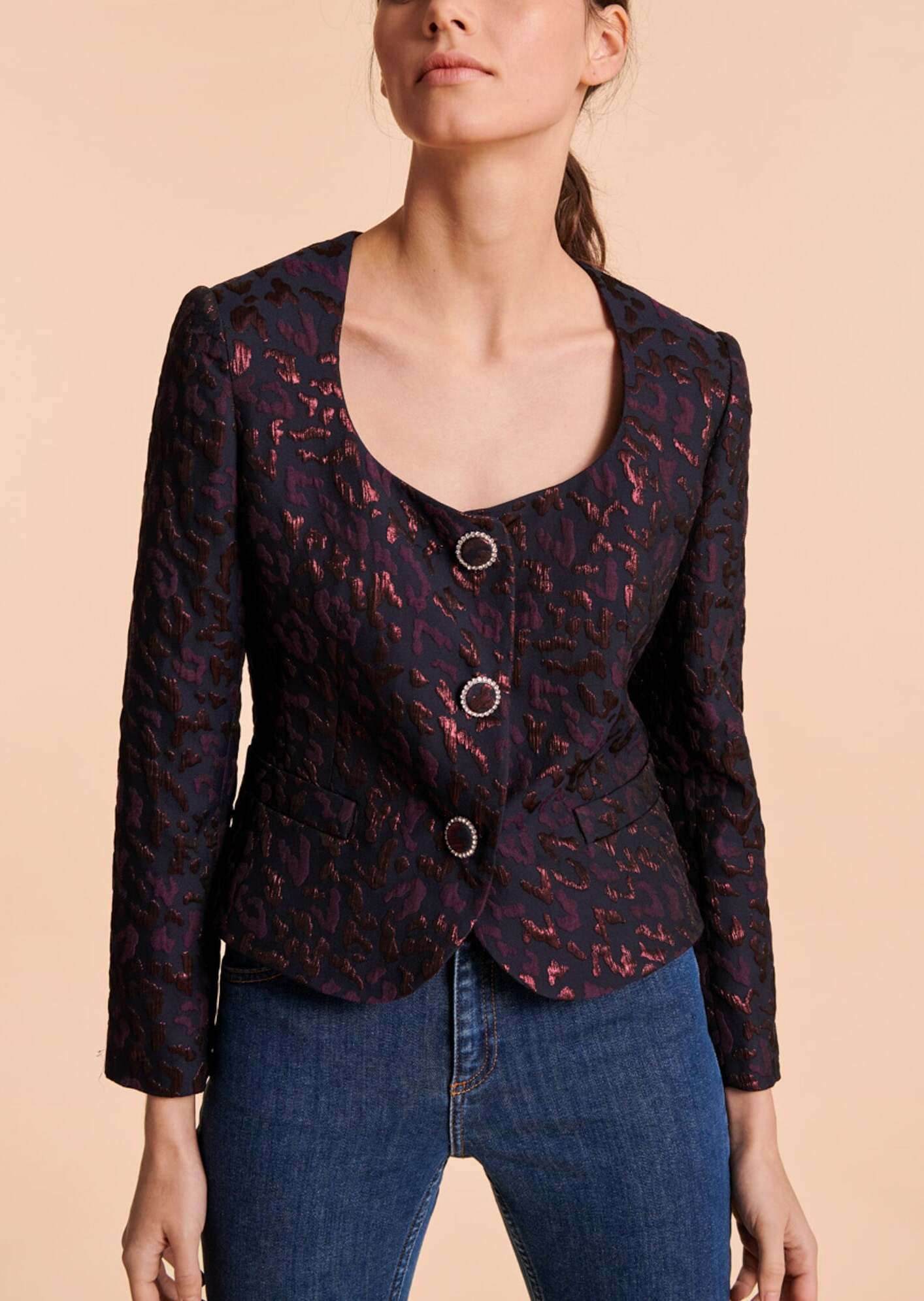 Veste Vénus en jacquard léopard lurex Faume - seconde main