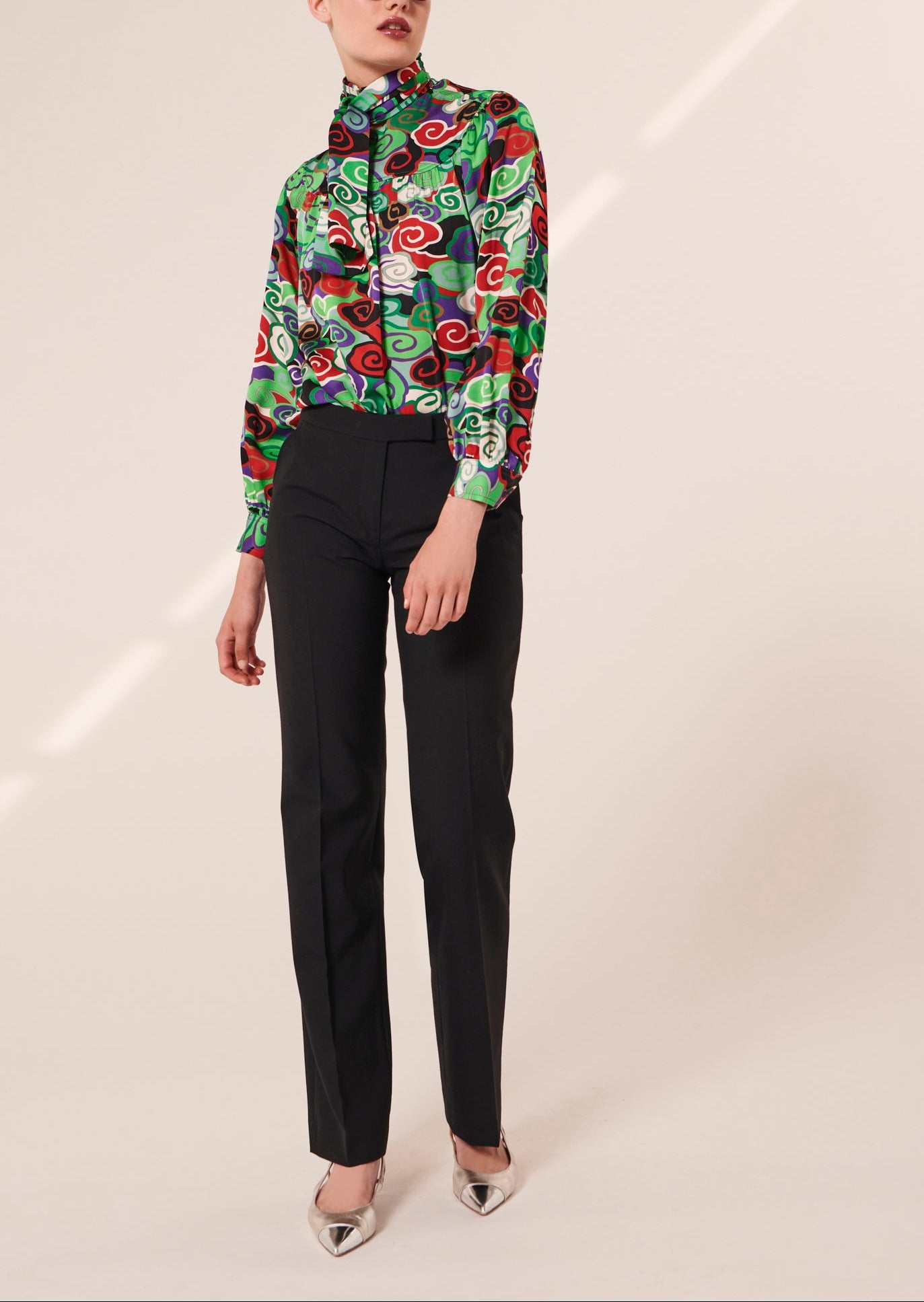 Top Titien vert imprimé en satin fluide Faume - seconde main