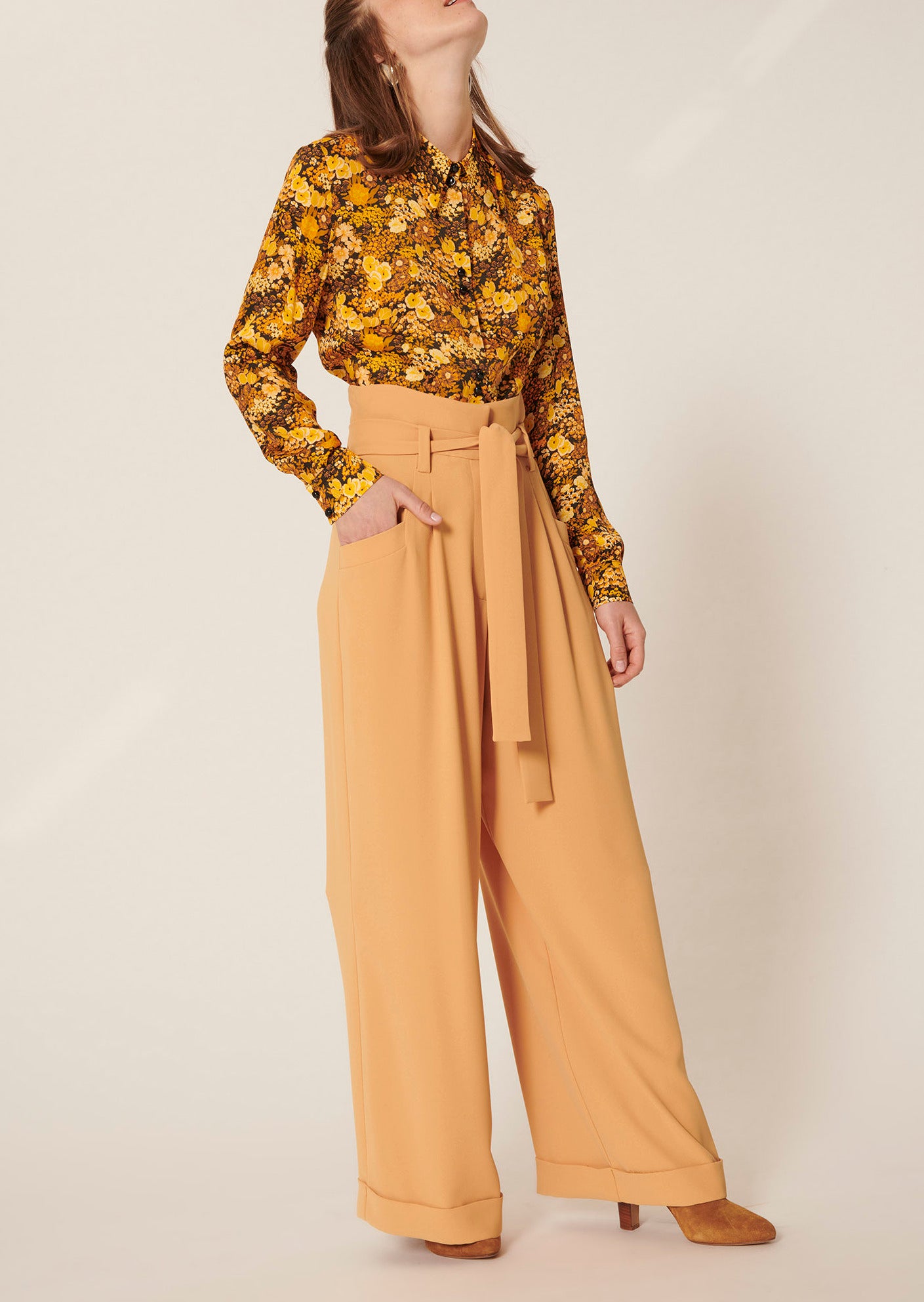 Chemise Caprice jaune imprimé fleurs Faume - seconde main