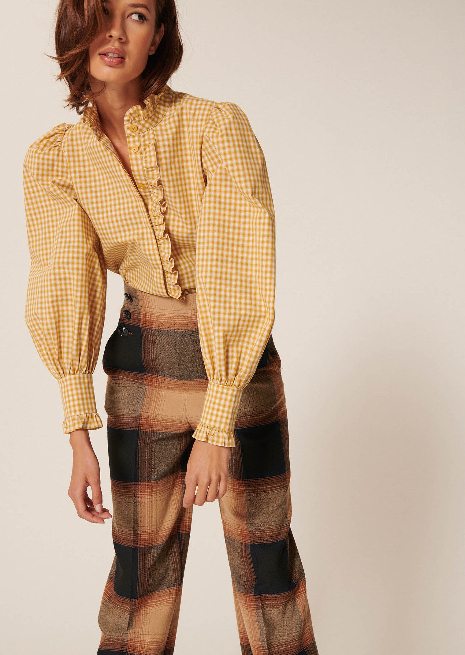 Chemise Christine jaune à carreaux en coton Faume - seconde main