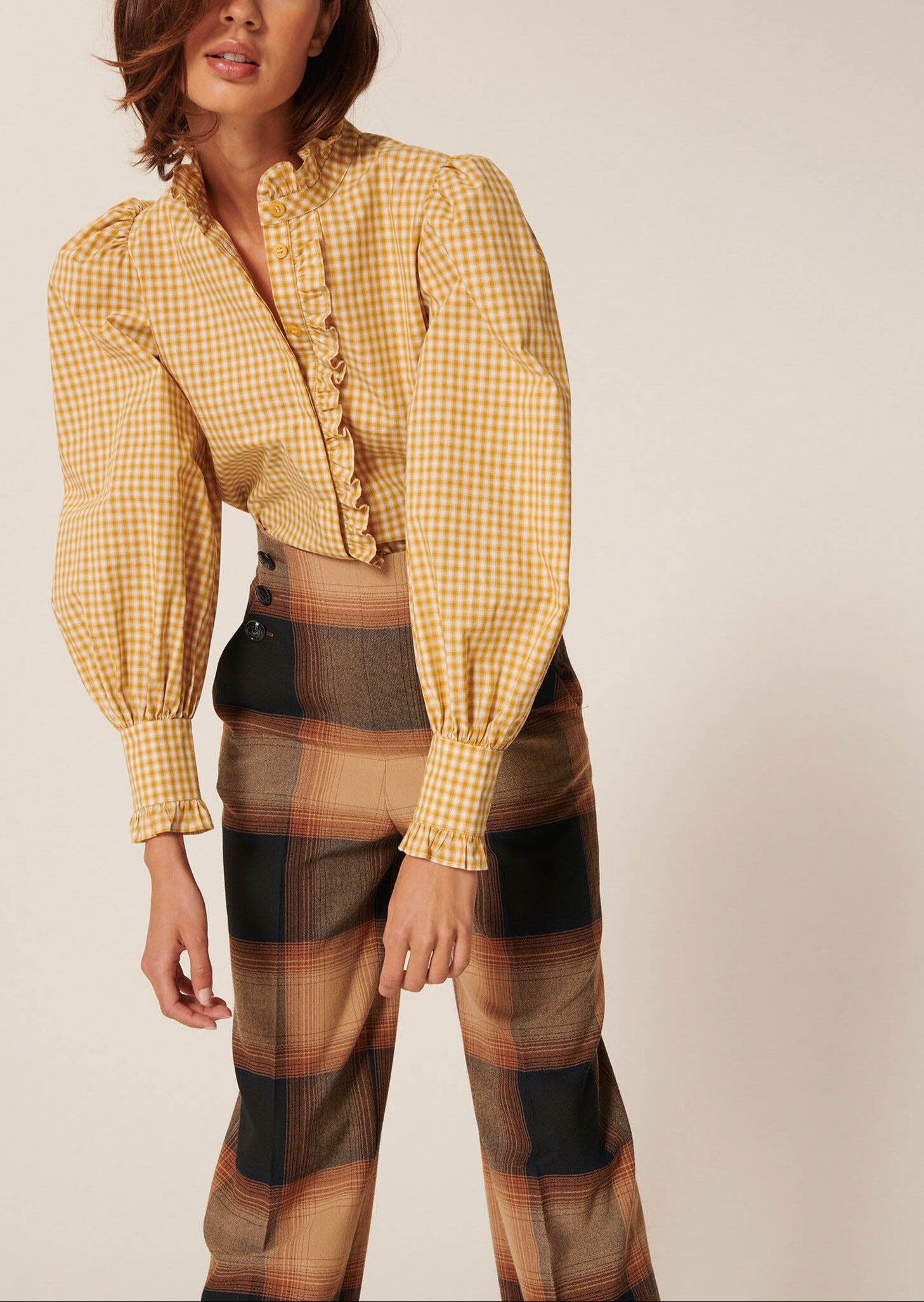 Chemise Christine jaune à carreaux en coton Faume - seconde main