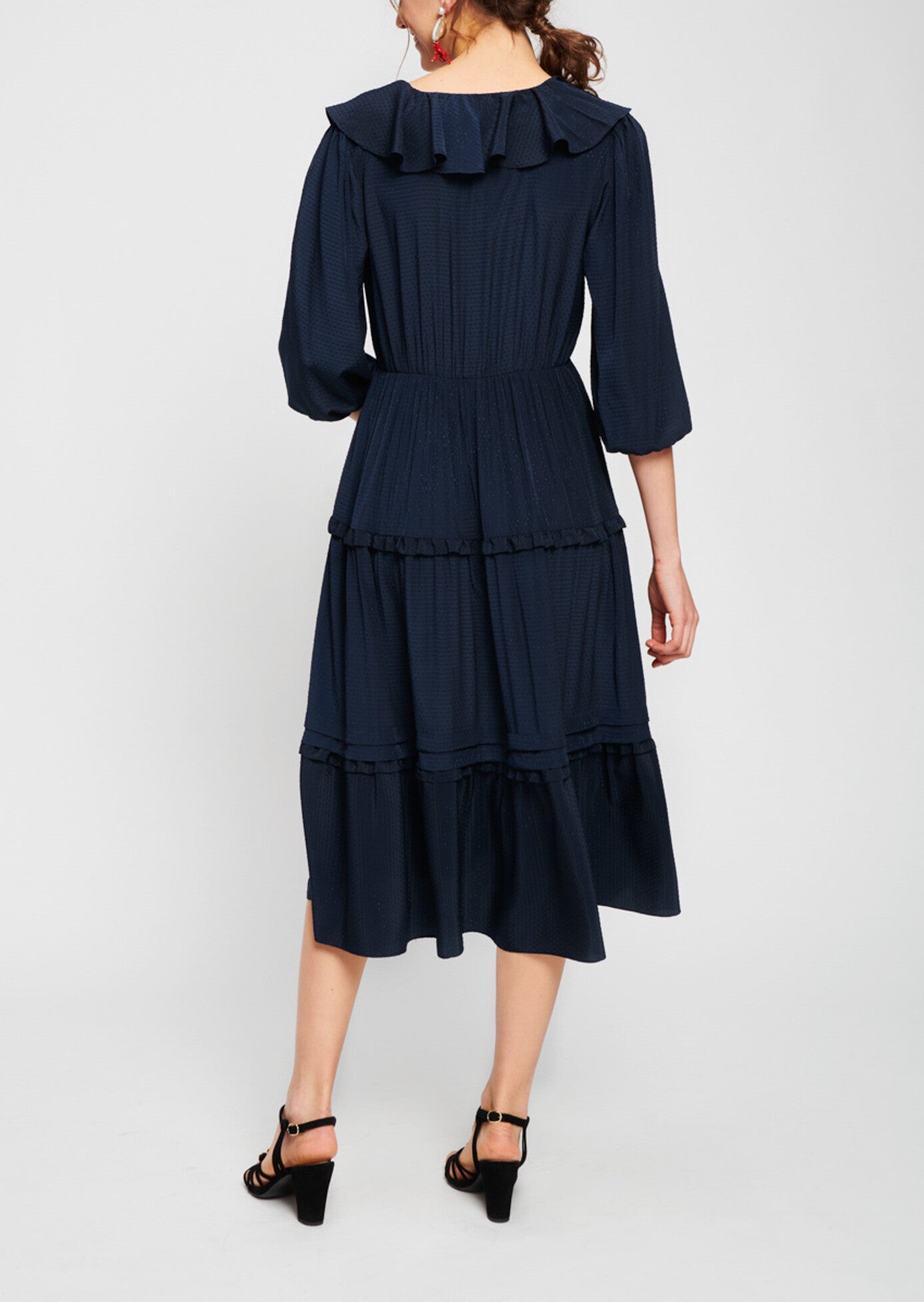 Robe bleu nuit à volants Faume - seconde main