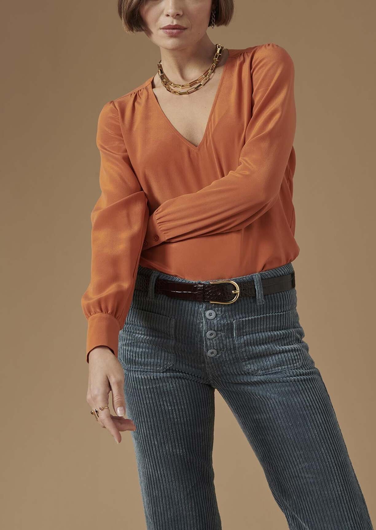 Blouse Tabene brique en crêpe de chine Faume - seconde main