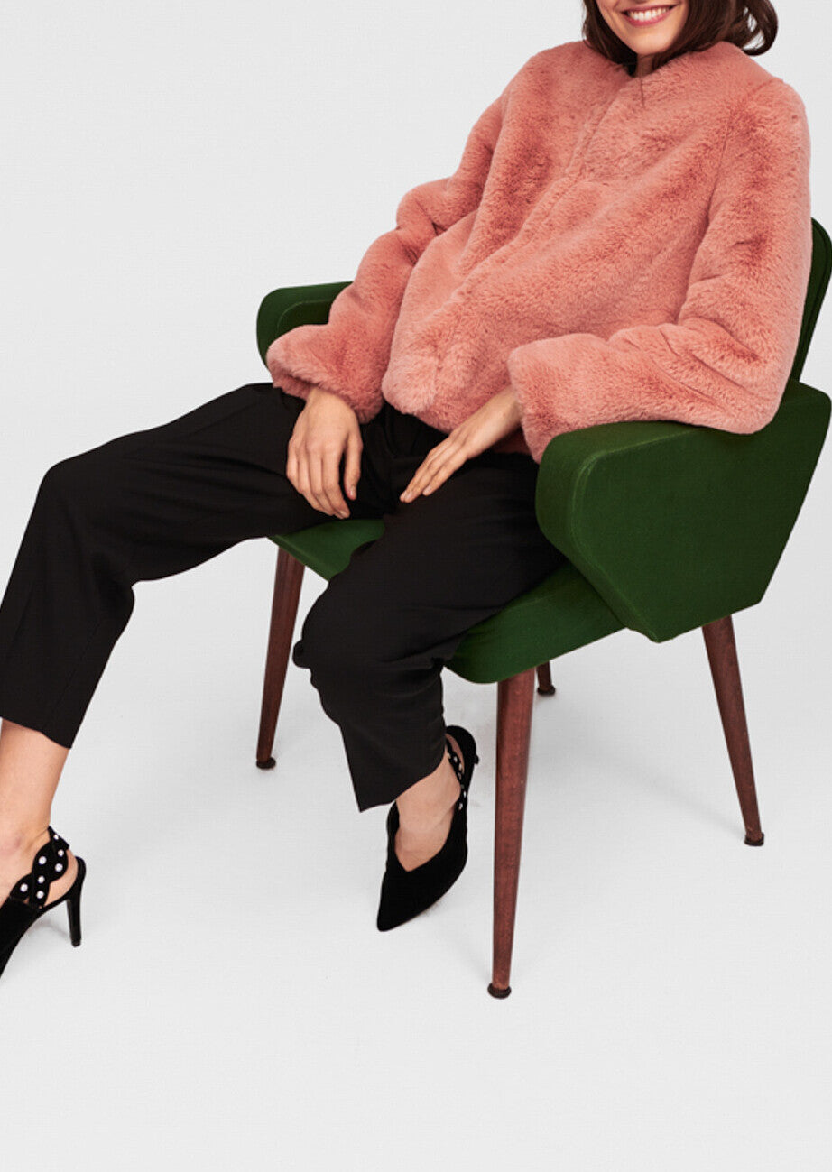 Manteau vieux rose en lainage effet fourrure Faume - seconde main