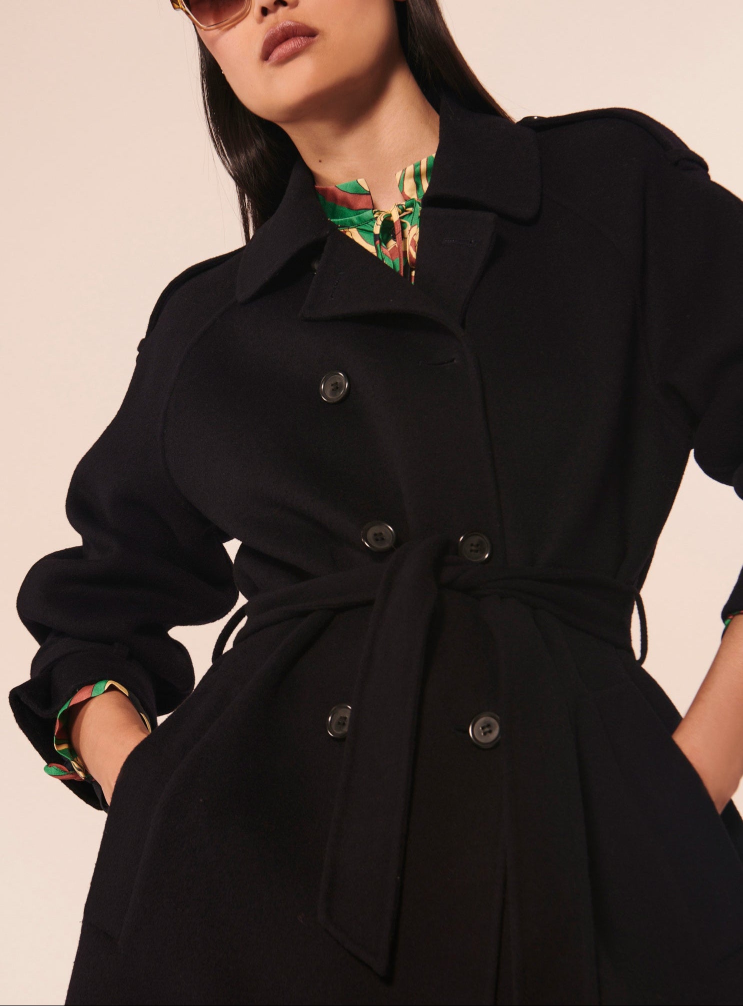 Manteau Ivane bleu nuit en laine double face Faume - seconde main