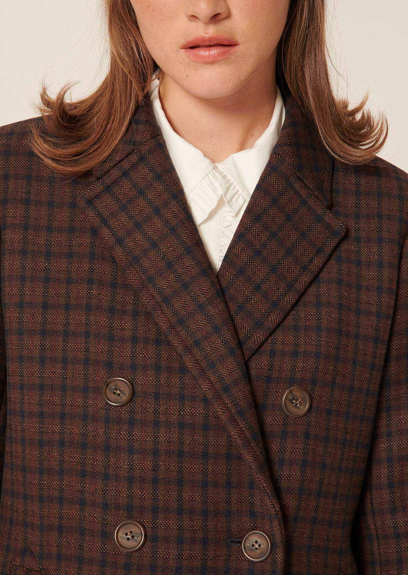 Manteau Majestueux marron à carreaux en laine Faume - seconde main