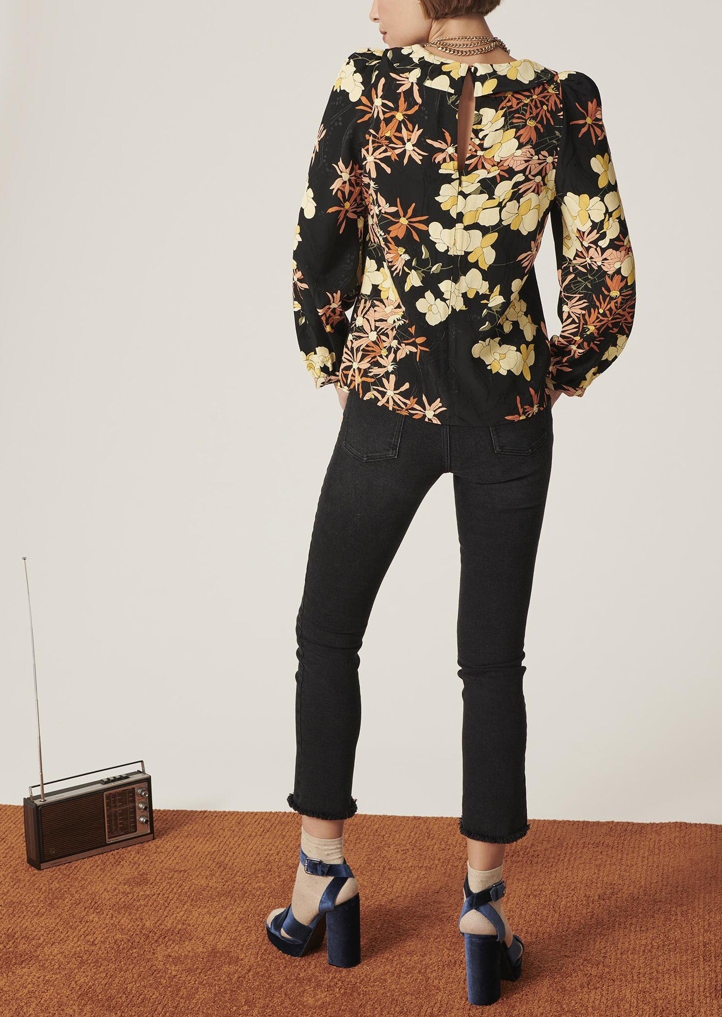 Blouse Tamoo noire imprimé exotic flowers Faume - seconde main