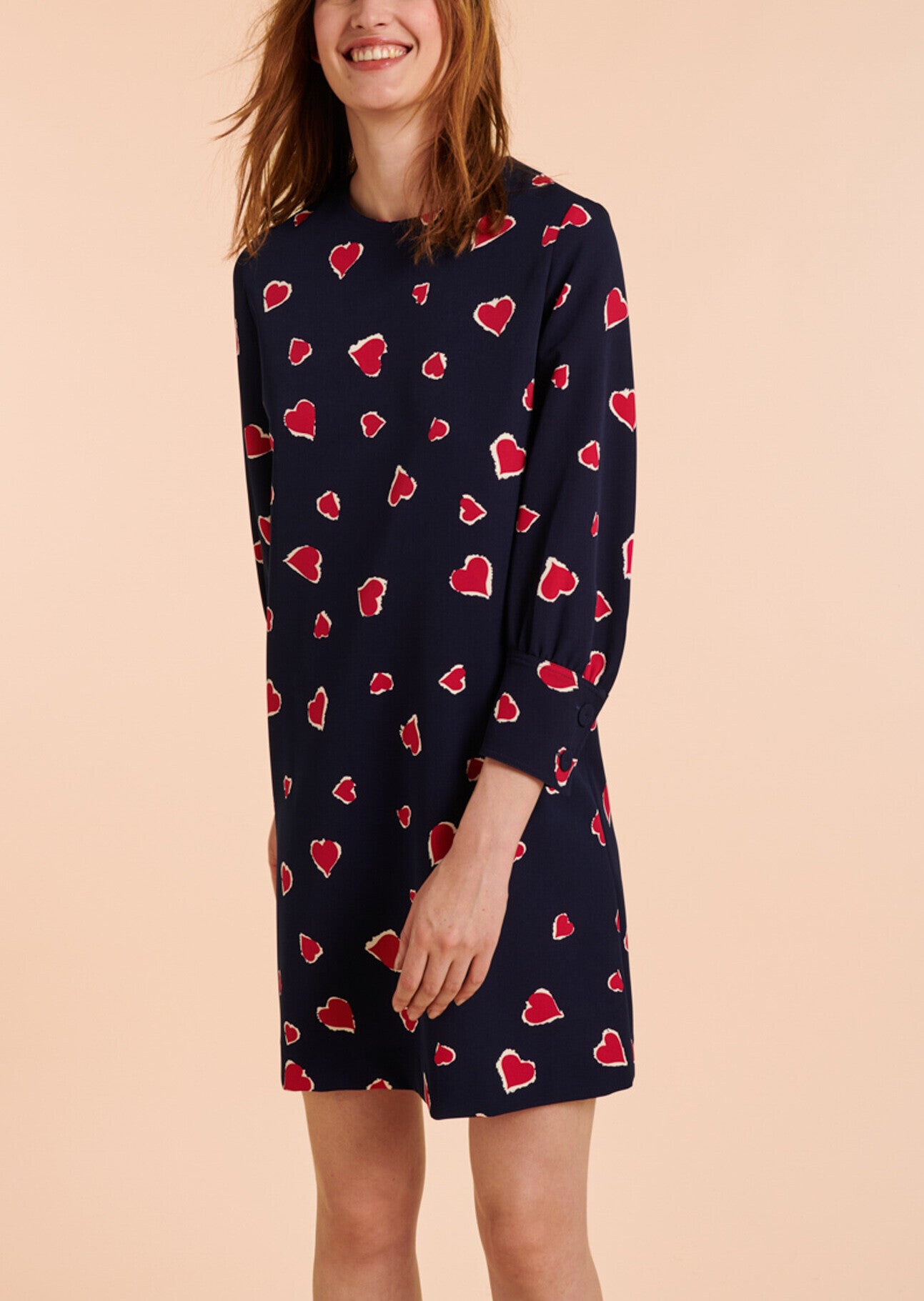 Robe Romina bleu nuit imprimé coeurs léopard Faume - seconde main