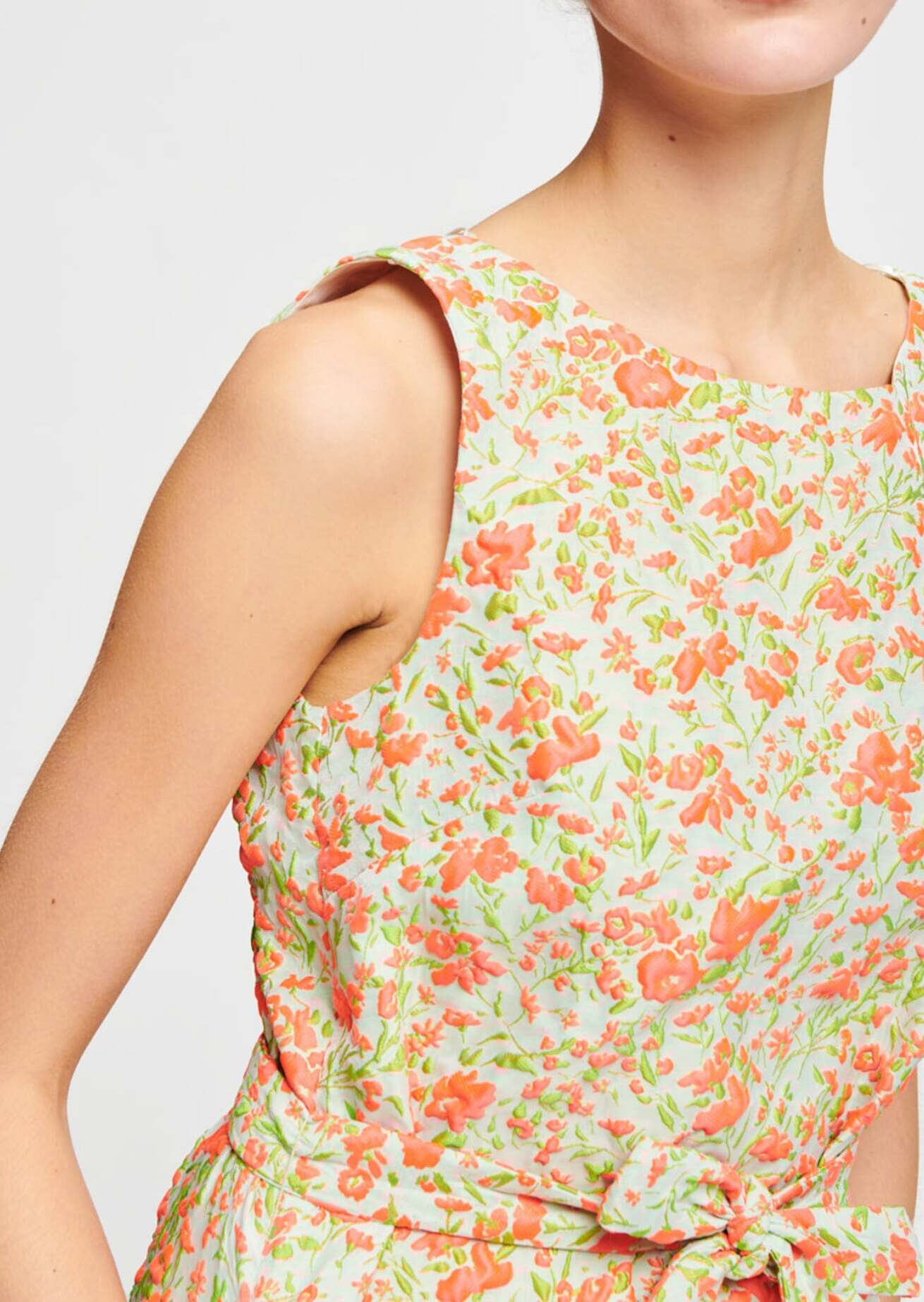 Robe orange et verte en jacquard cloqué Faume - seconde main