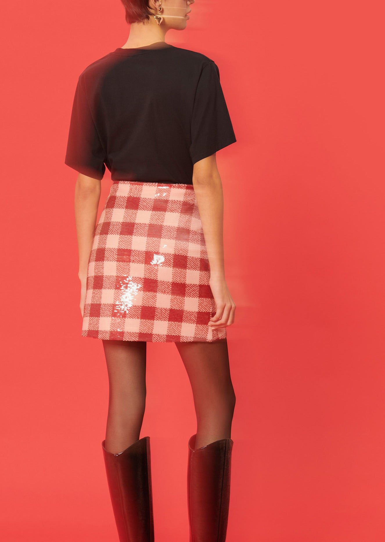 Jupe Jude rouge à carreaux en sequins Faume - seconde main