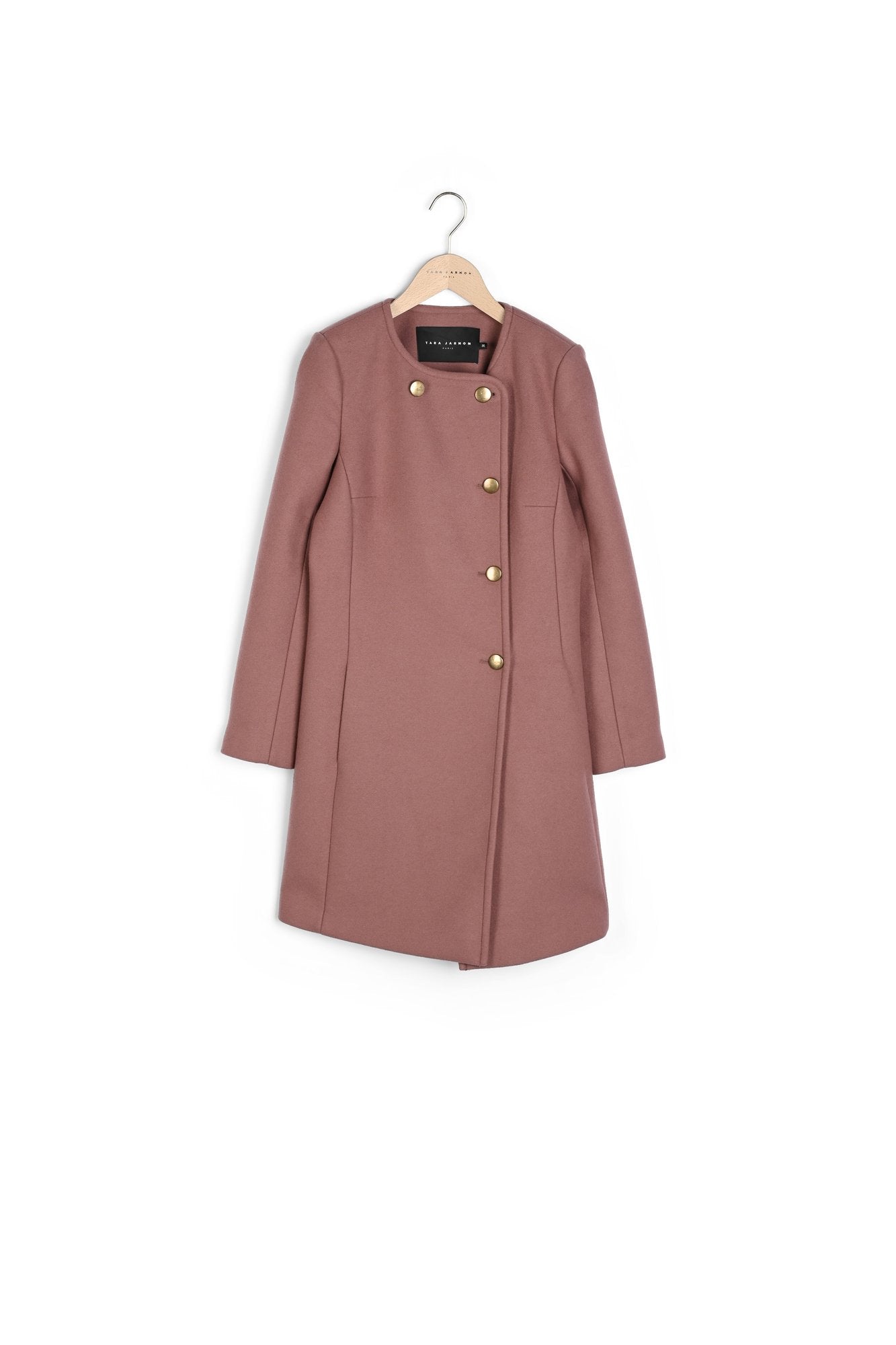 Manteau Mila fermeture asymétrique en drap de laine bois de rose Faume - seconde main
