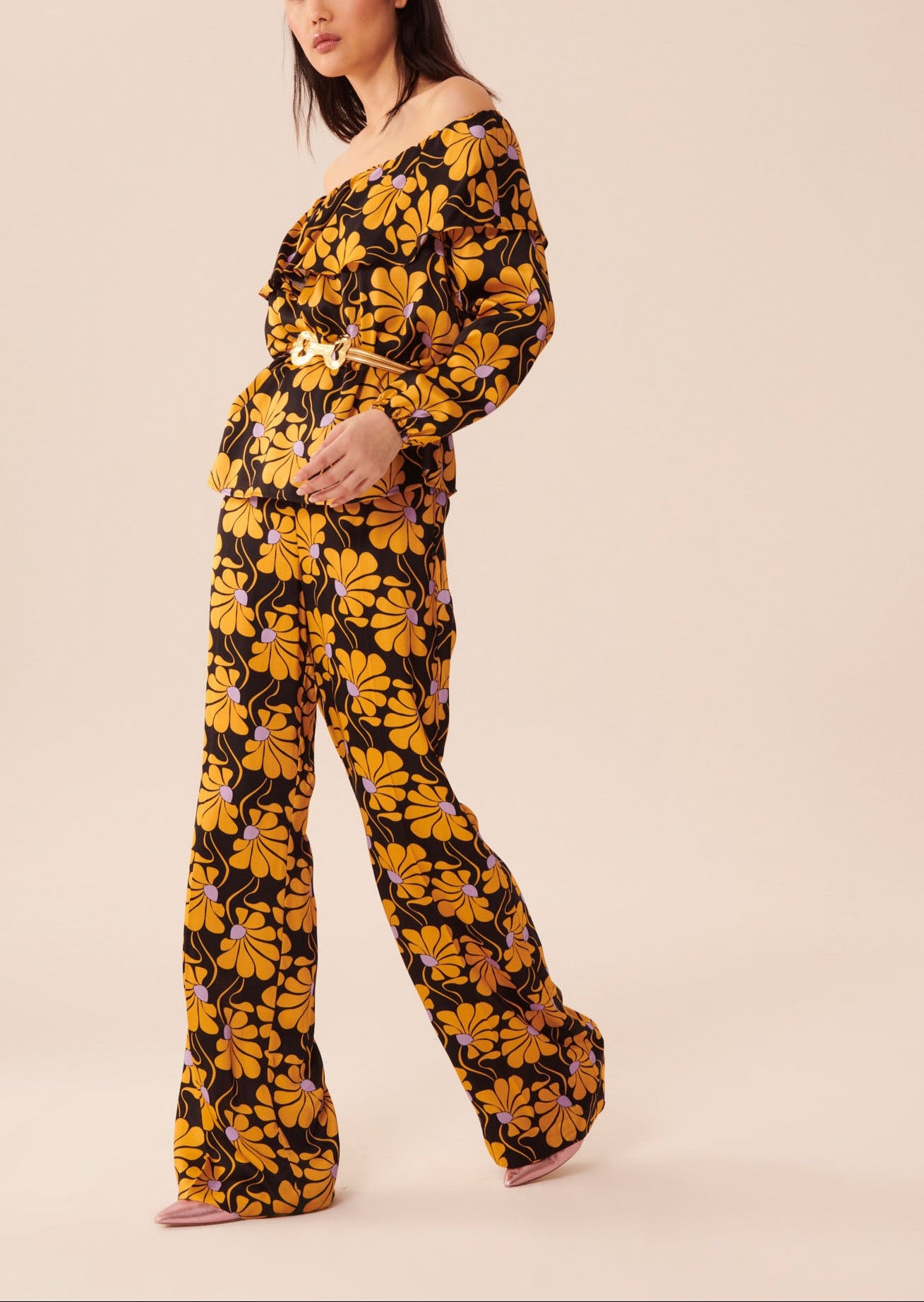 Top Tristan noir imprimé grosses fleurs Faume - seconde main