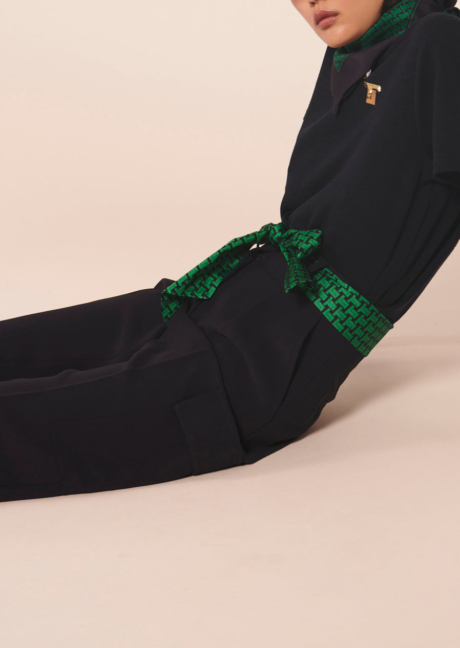 Pantalon Philippe bleu nuit en crêpe Faume - seconde main