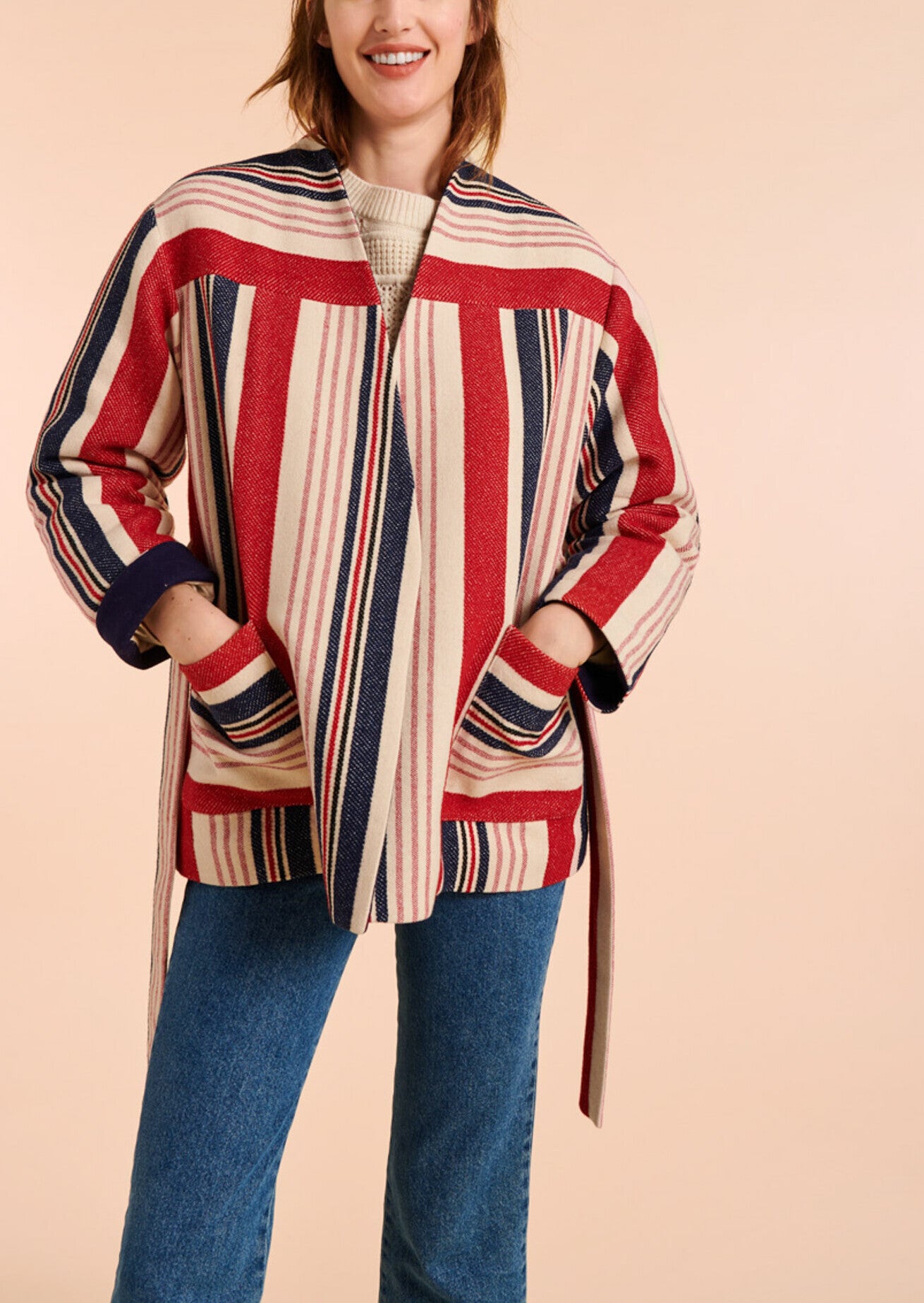 Veste Valérie croisée à rayures en laine Faume - seconde main