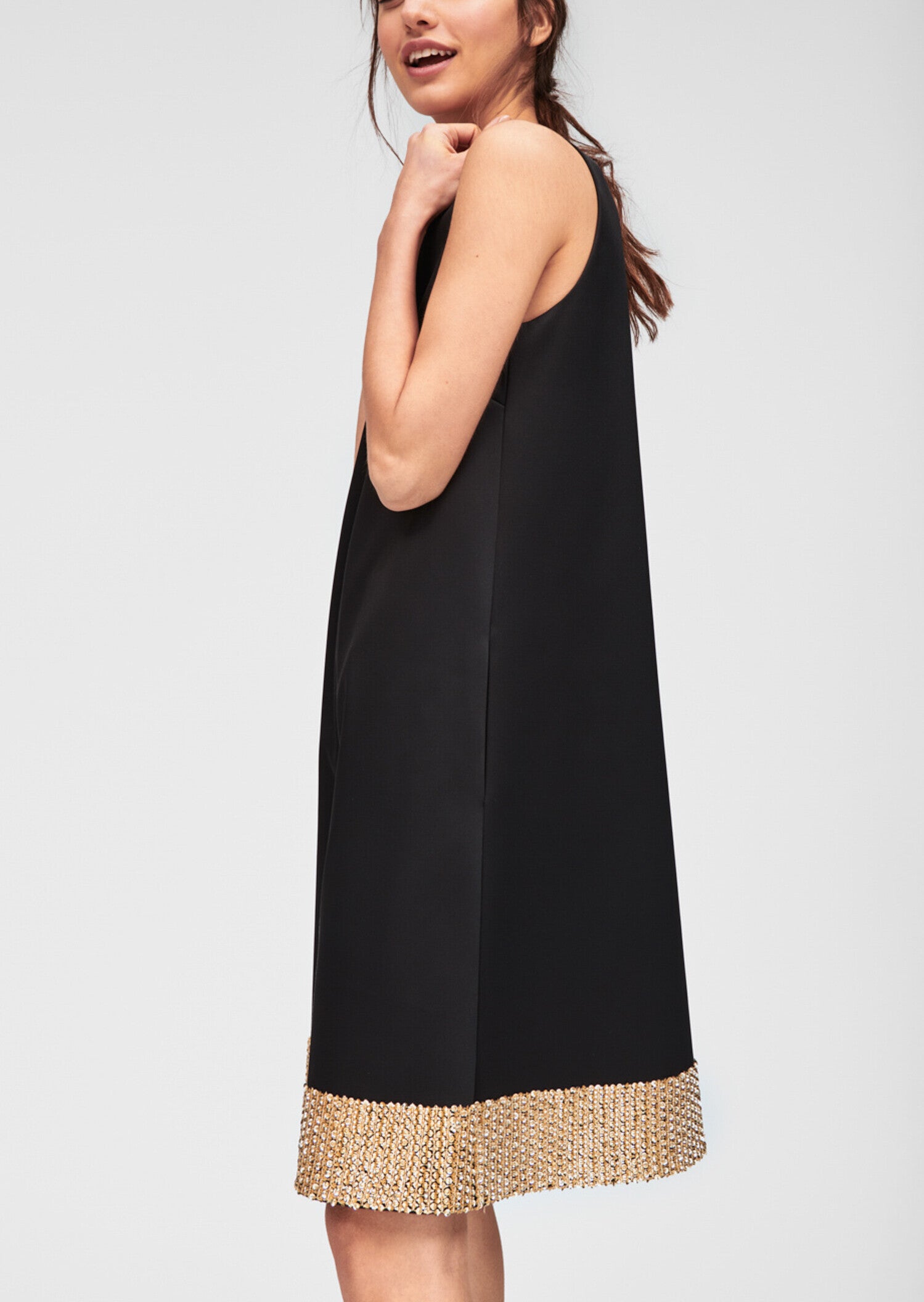 Robe noire évasée à sequins dorés Faume - seconde main