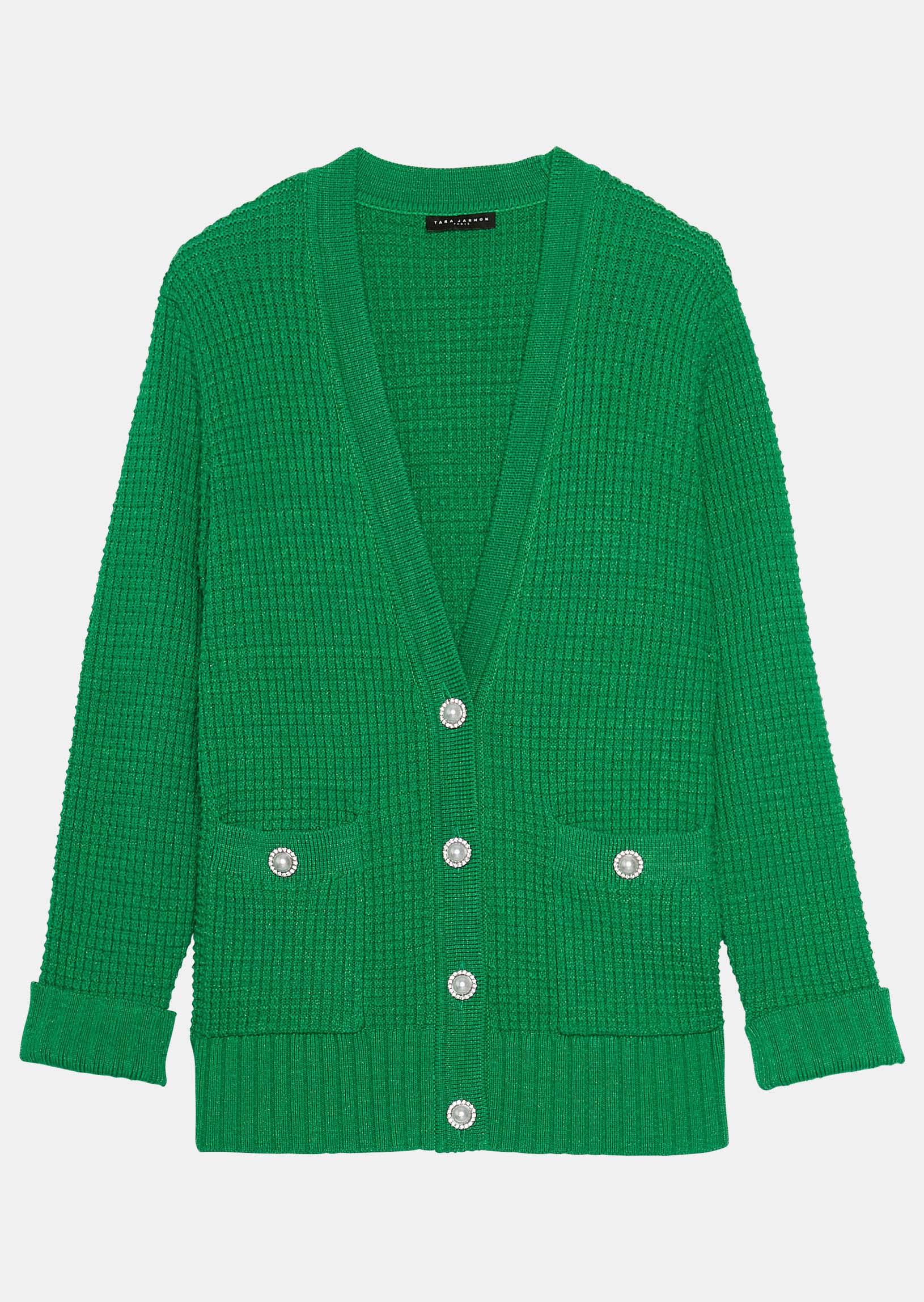 Gilet Gia vert en maille tweedée Faume - seconde main