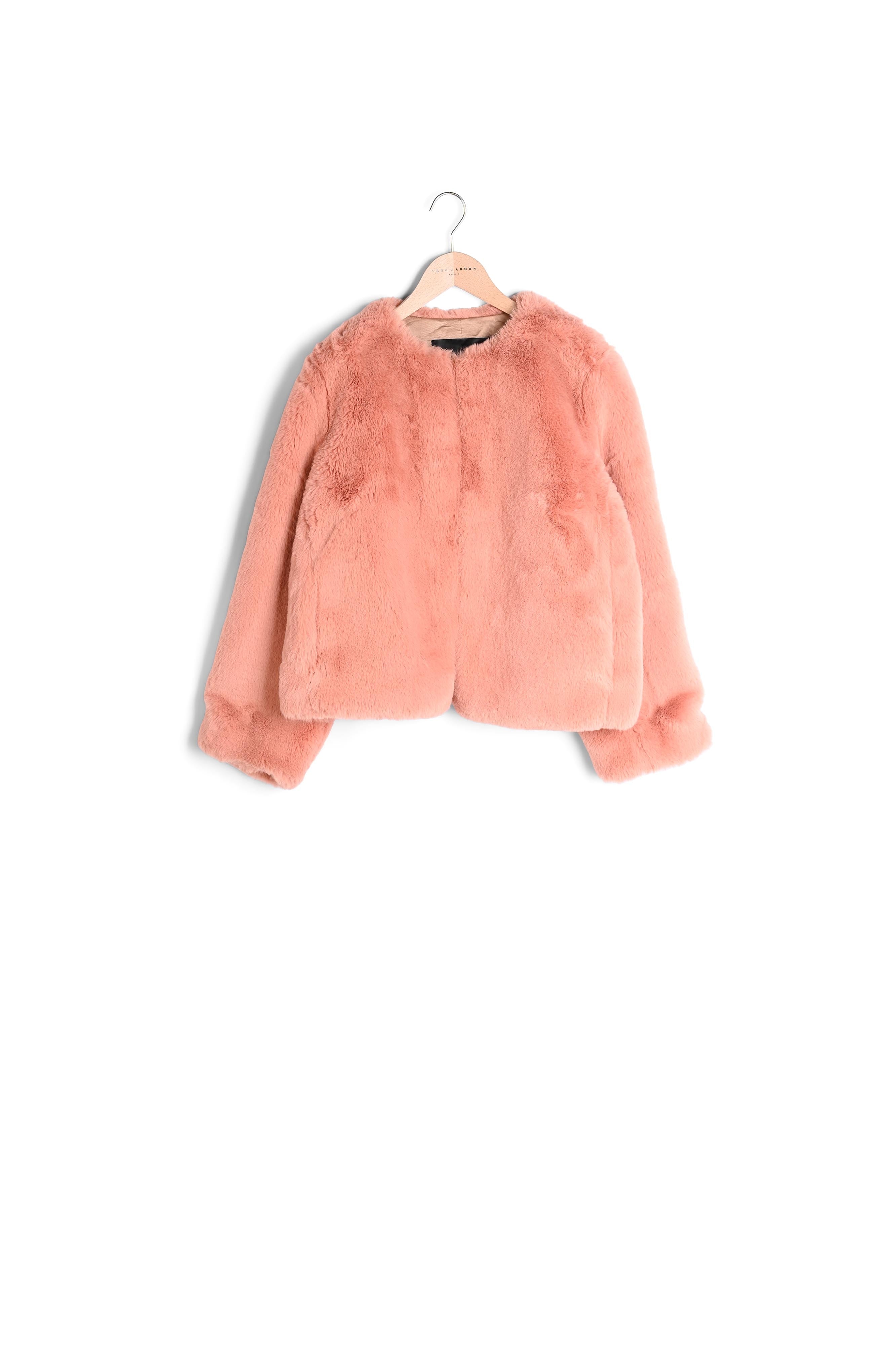 Manteau vieux rose en lainage effet fourrure Faume - seconde main