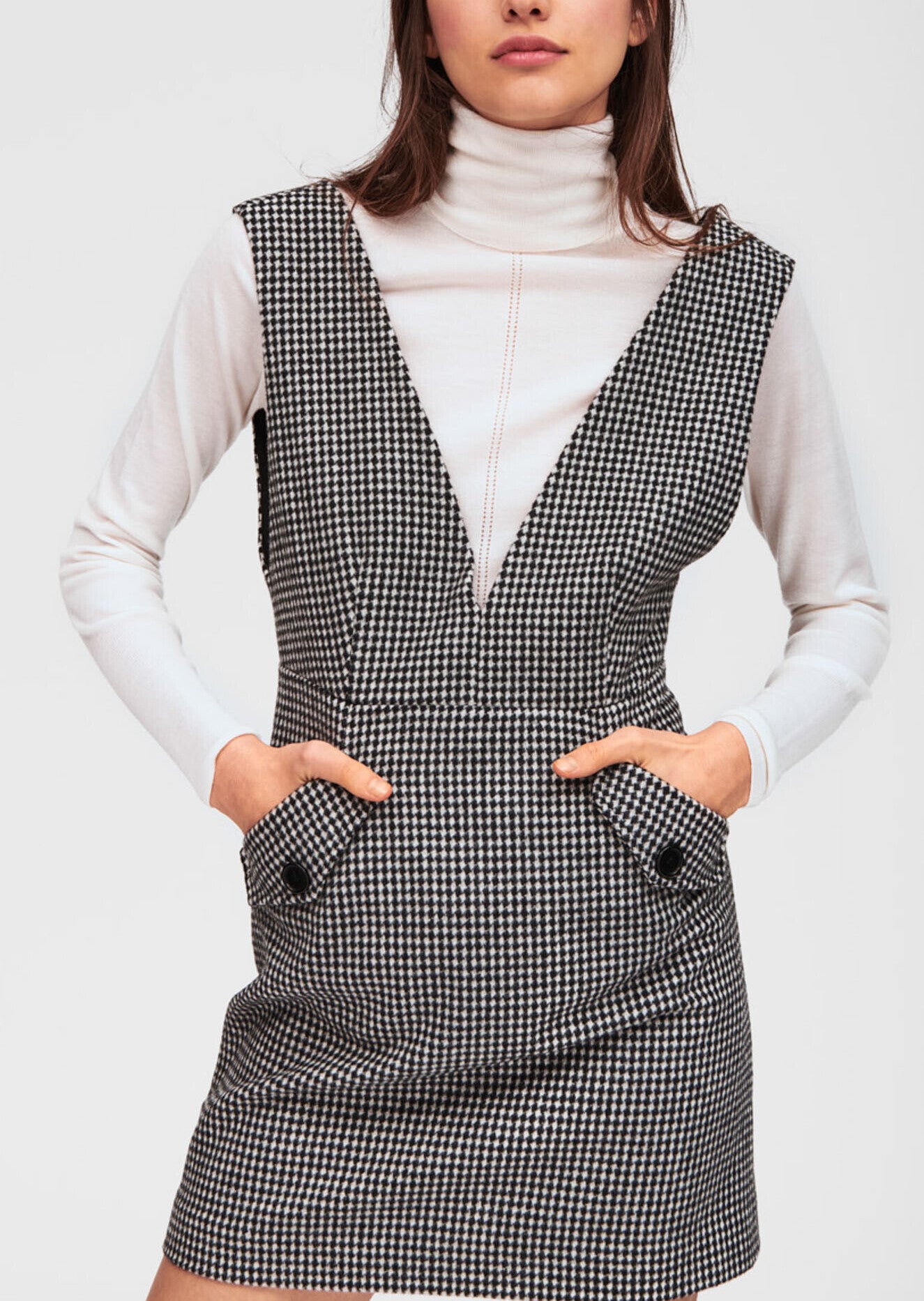 Robe petit carreau bi-couleur en laine Faume - seconde main