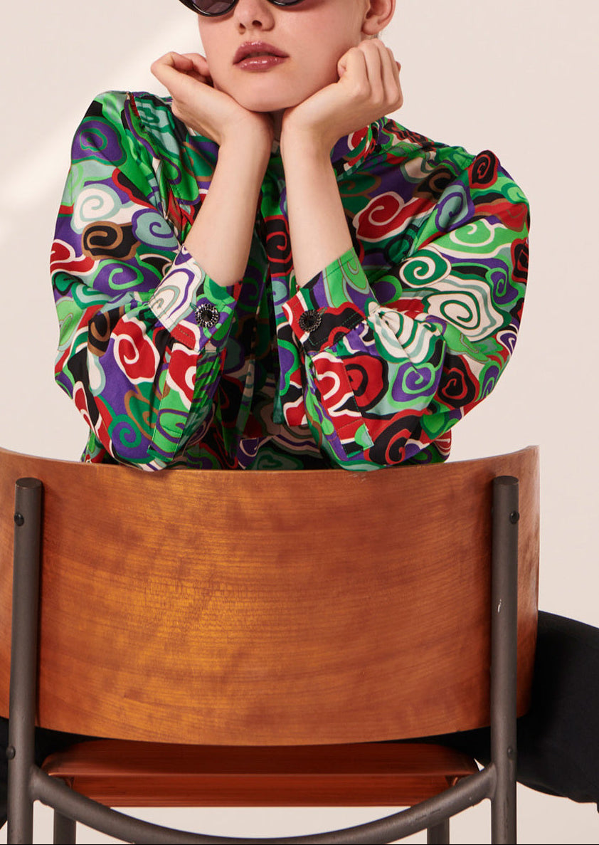 Top Titien vert imprimé en satin fluide Faume - seconde main