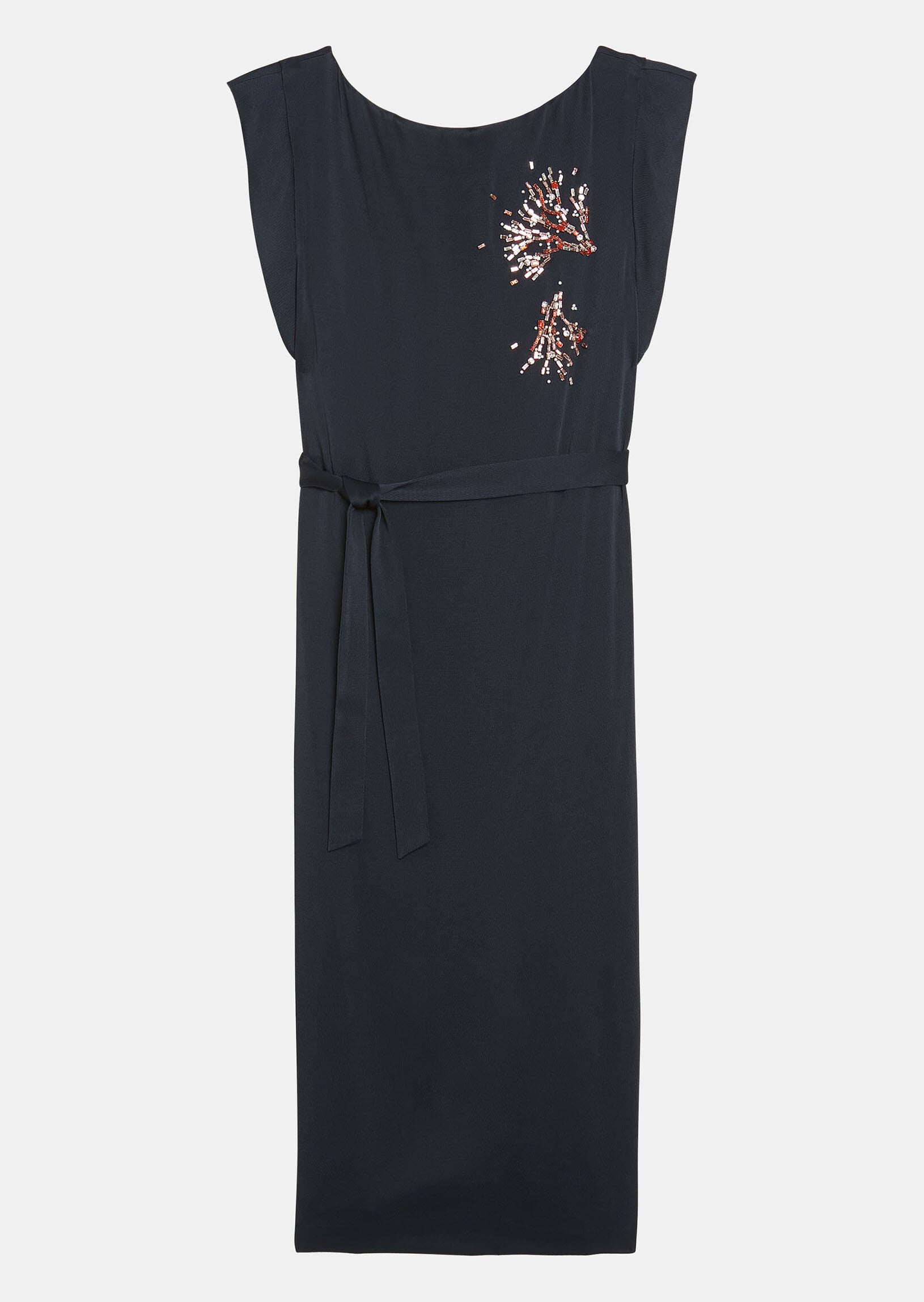 Robe Roisin bleue nuit en crêpe martelé brodée de strass Faume - seconde main