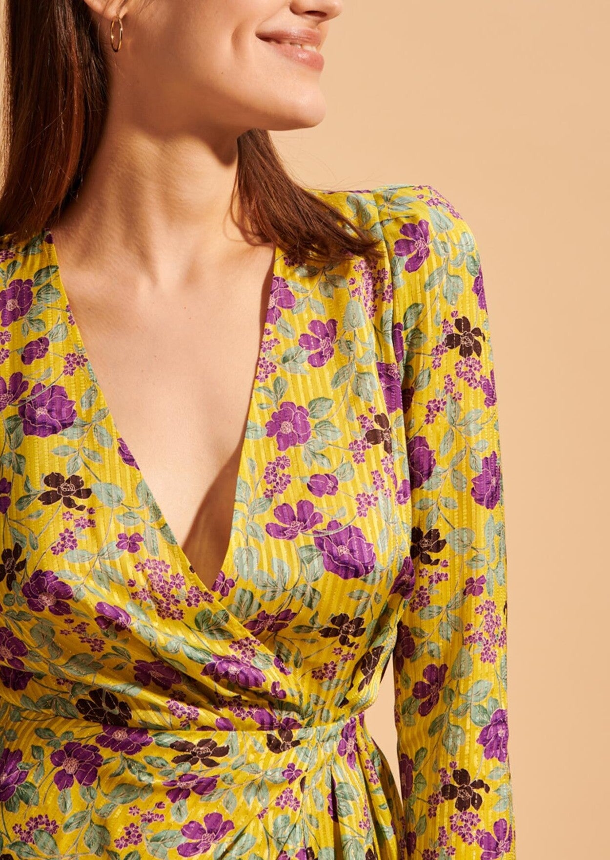 Robe courte Revelyne jaune imprimé fleurs lurex Faume - seconde main