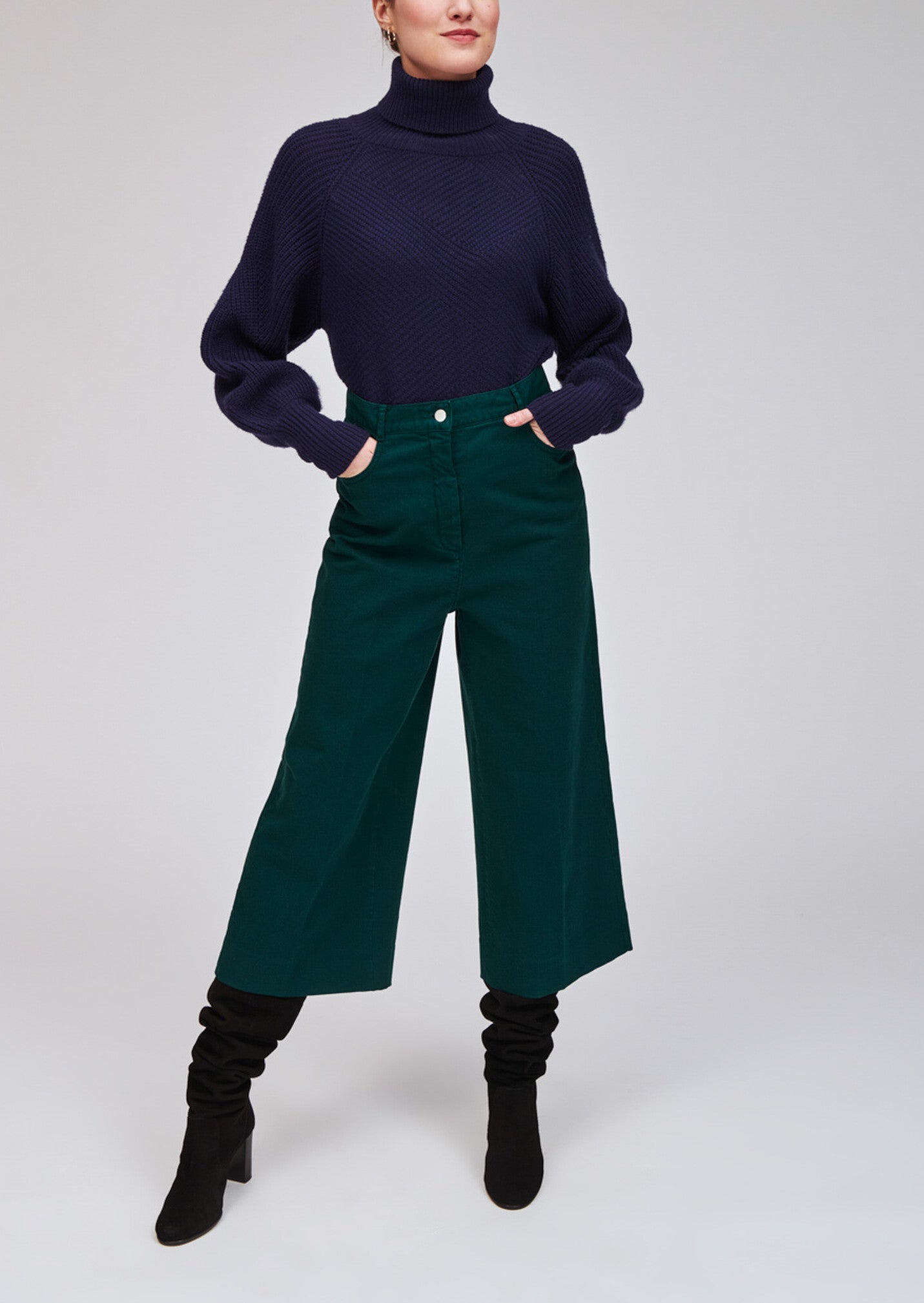 Pantalon 3/4 en toile denim vert jade Faume - seconde main