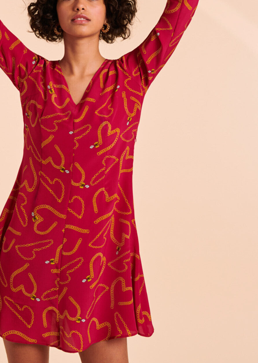 Robe Romanie en soie imprimé chaînes et coeurs Faume - seconde main