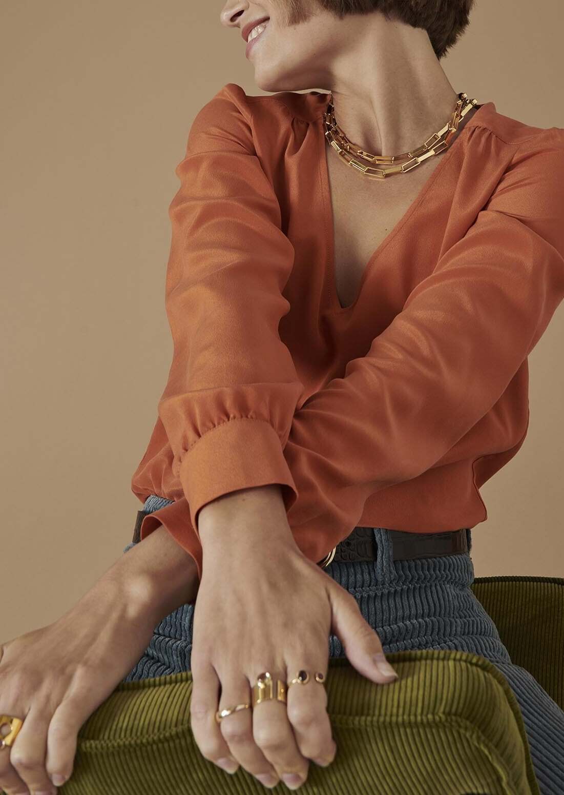 Blouse Tabene brique en crêpe de chine Faume - seconde main