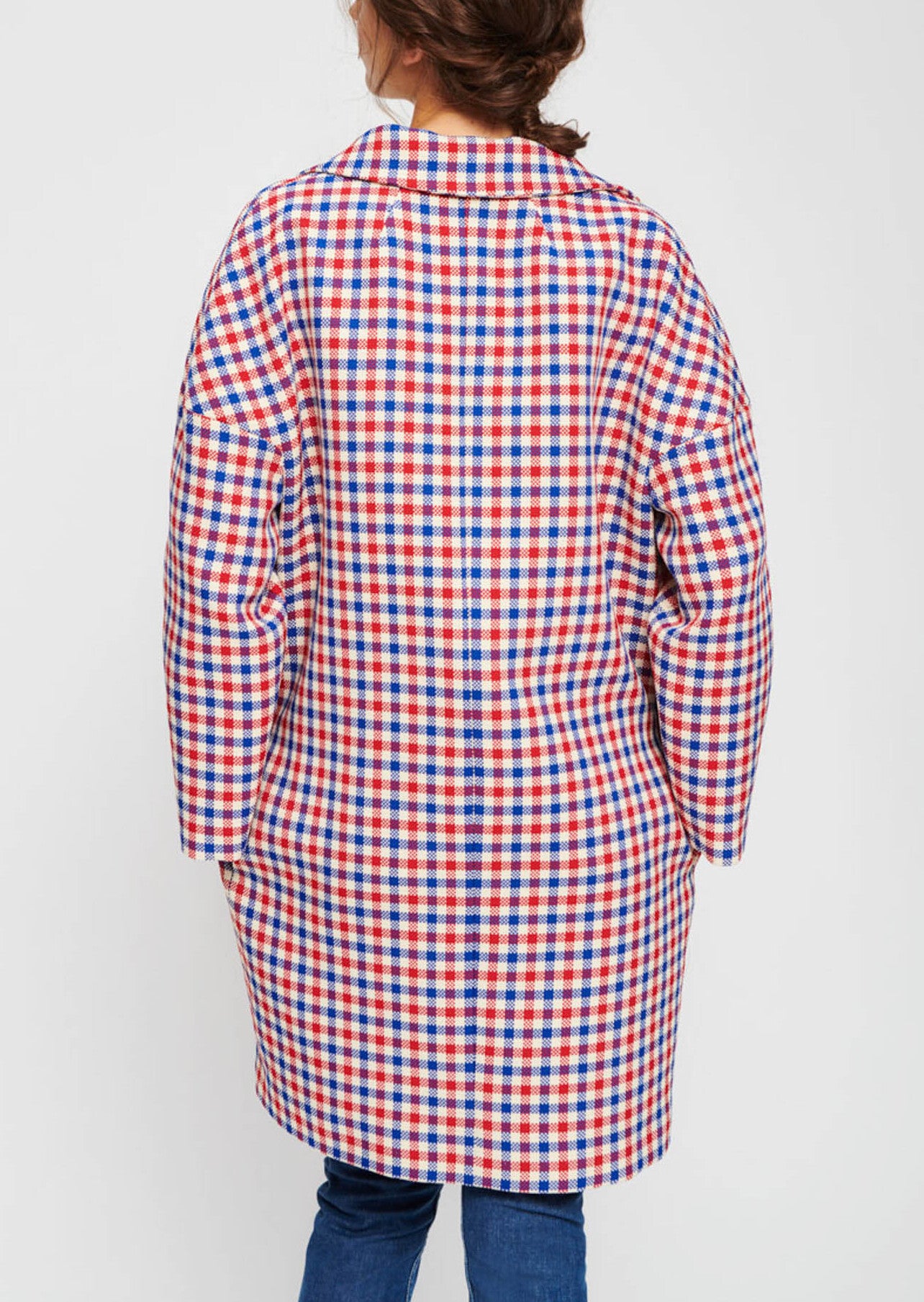 Manteau à carreaux rouges et bleus Faume - seconde main