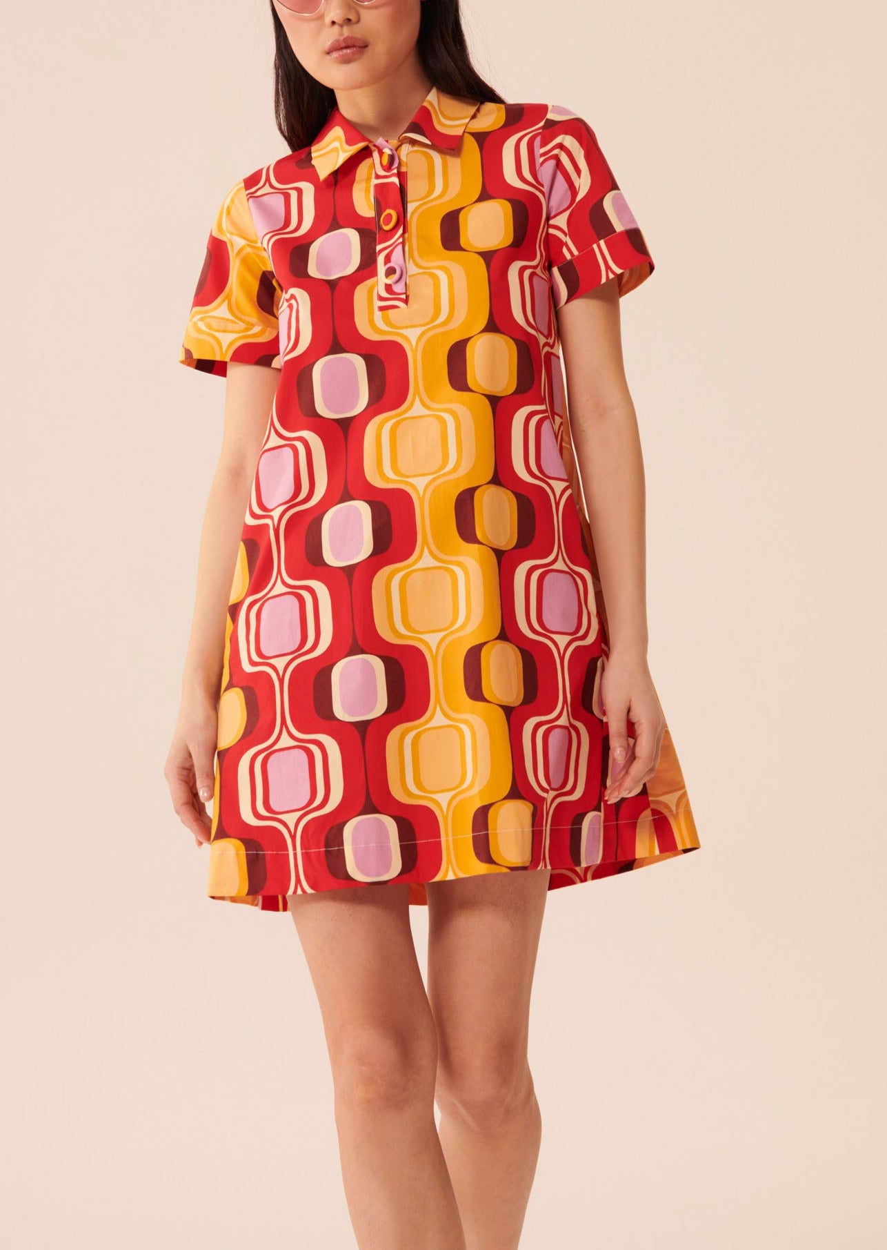 Robe Ritournella rouge imprimé rétro en popeline Faume - seconde main