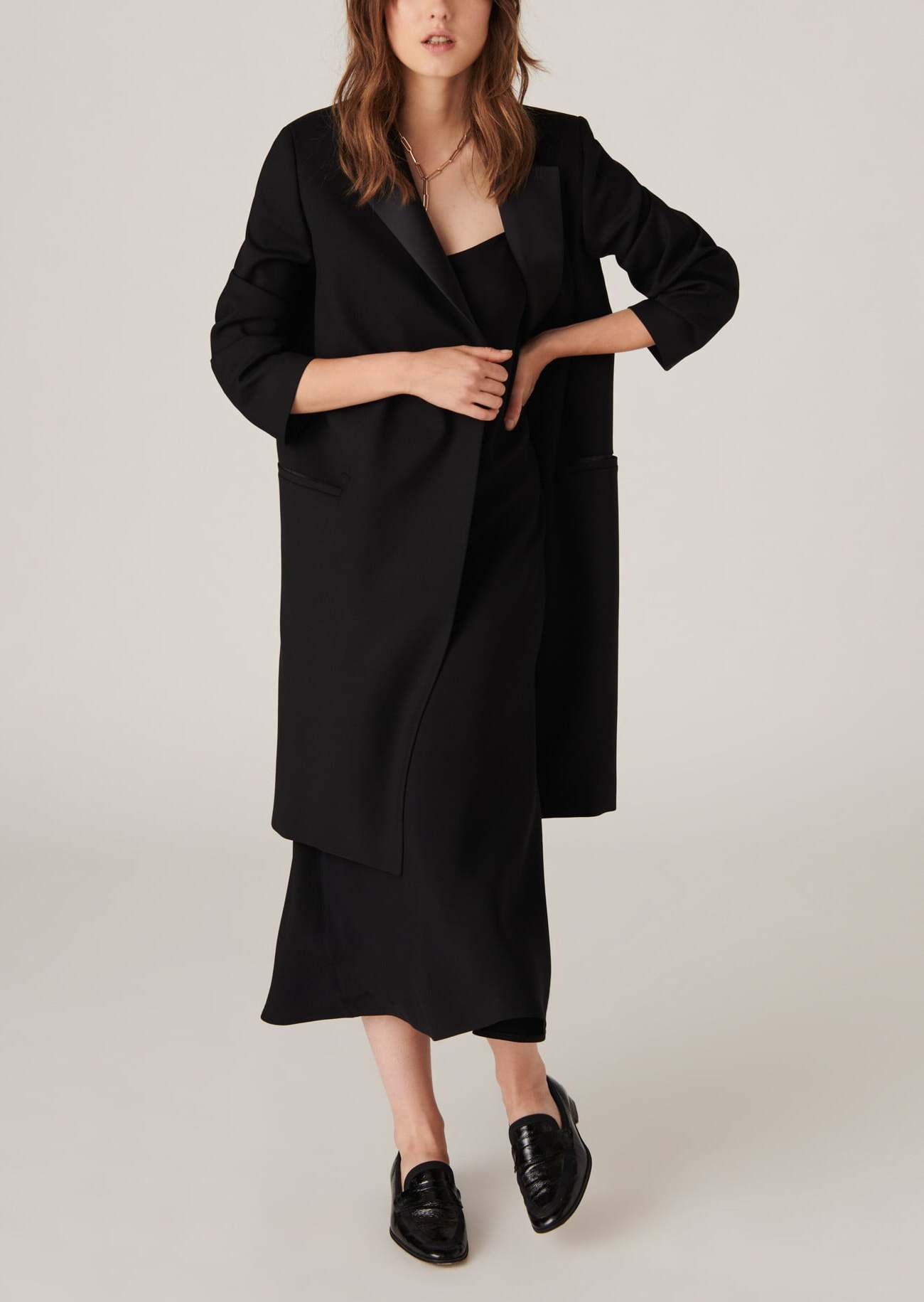 Slip dress Reany noire en crêpe envers satin Faume - seconde main