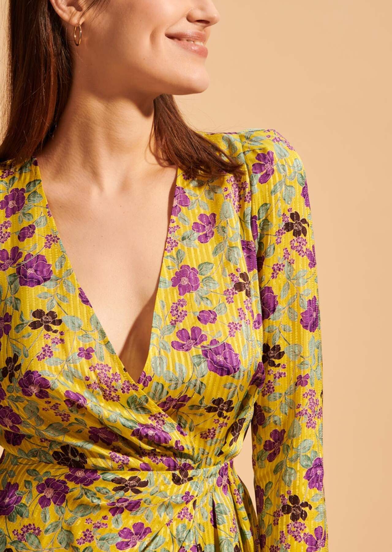 Robe courte Revelyne jaune imprimé fleurs lurex Faume - seconde main