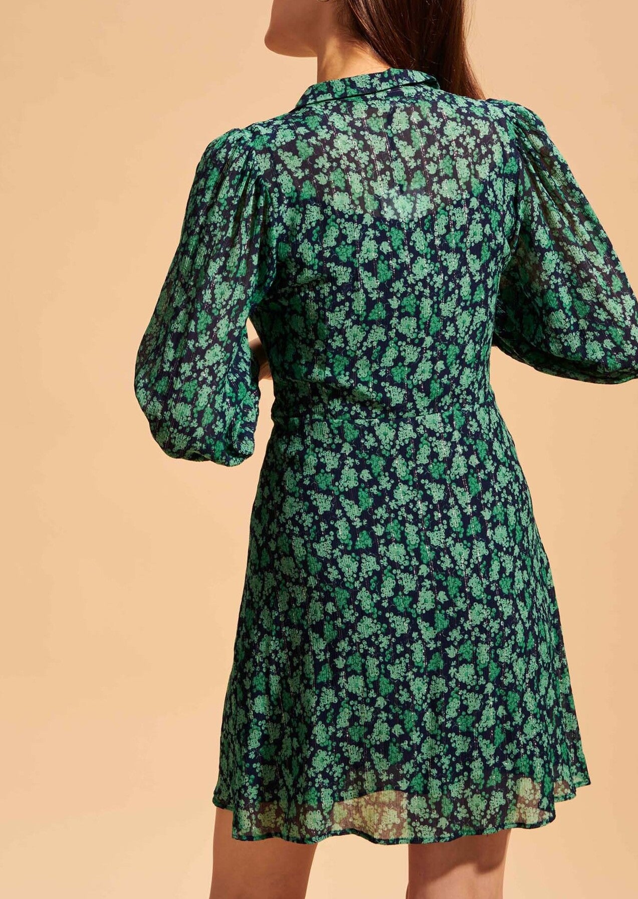 Robe chemise Rimma verte et bleu nuit imprimé myrtilles Faume - seconde main