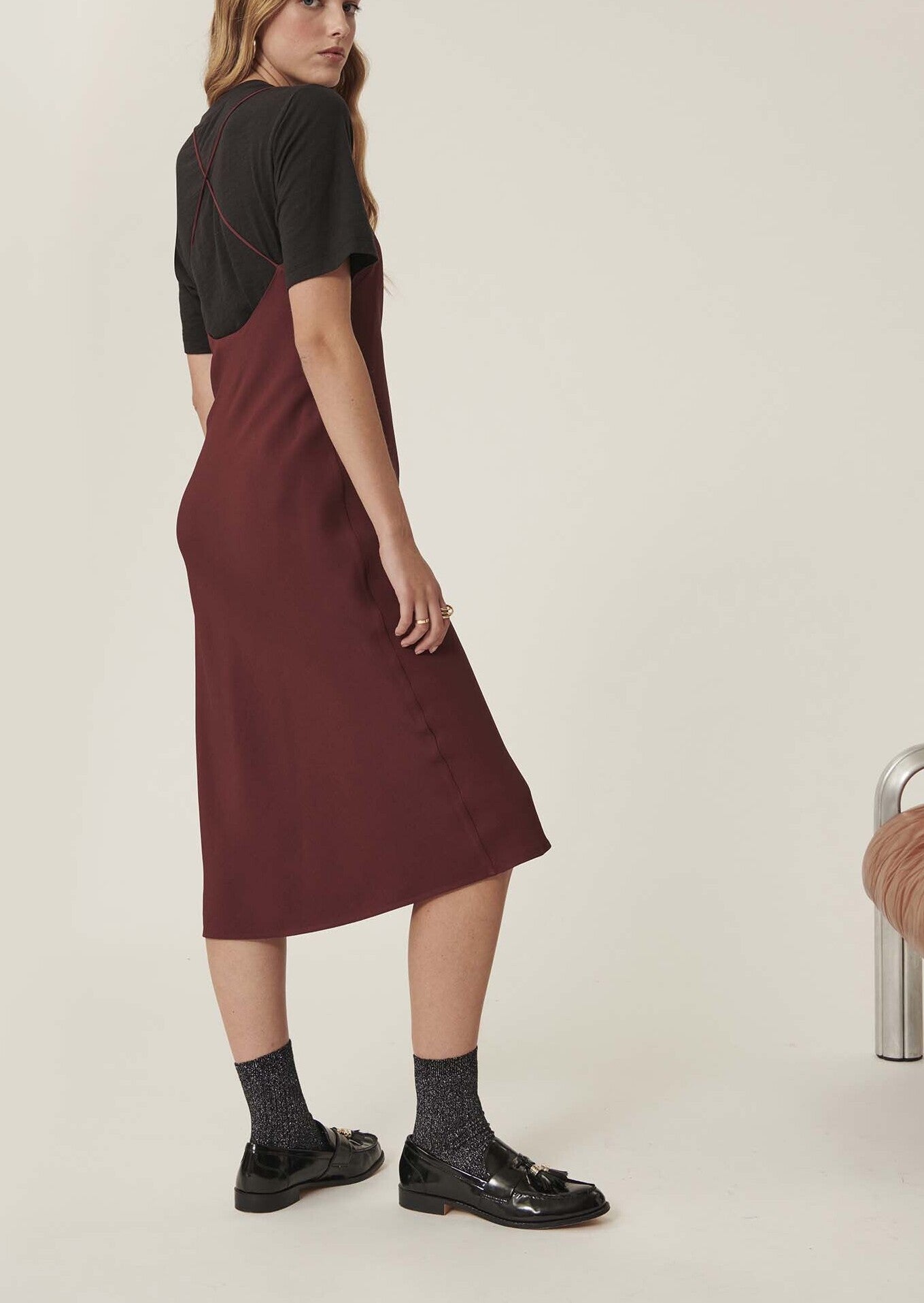 Robe Reany bordeaux en crêpe envers satin Faume - seconde main