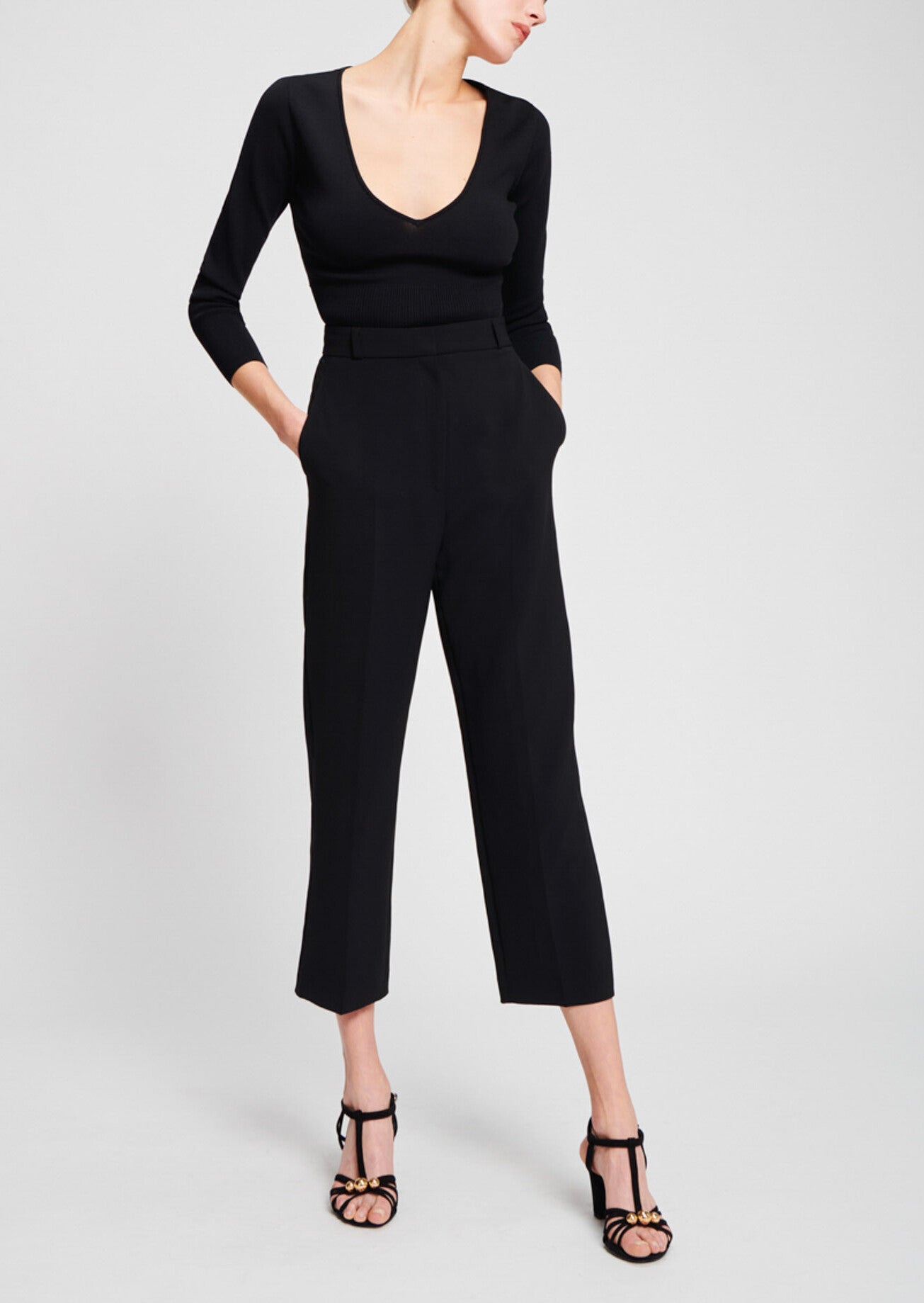 Pantalon taille haute noir en crêpe technique Faume - seconde main