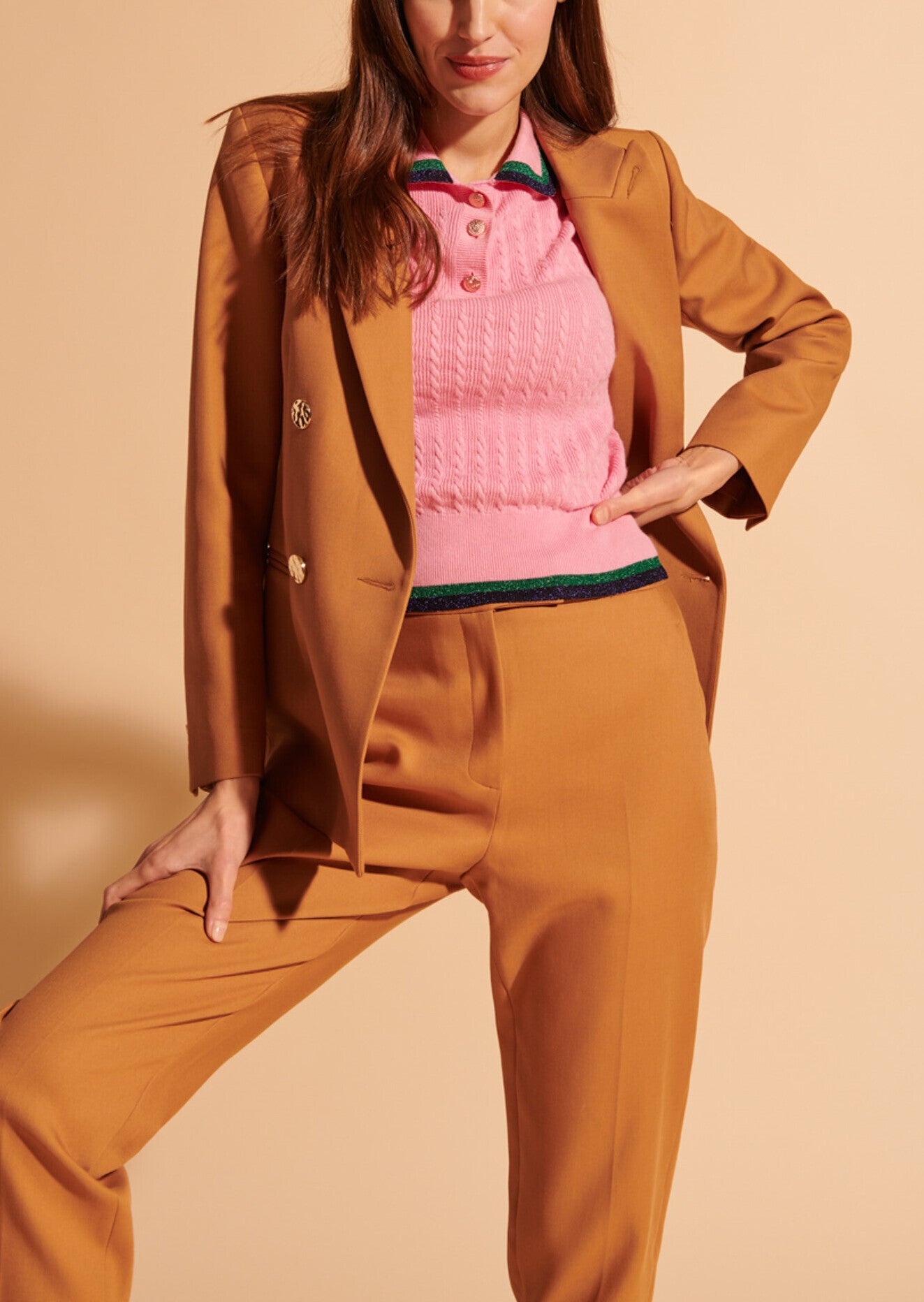 Veste de tailleur Violaine camel en twill de coton Faume - seconde main