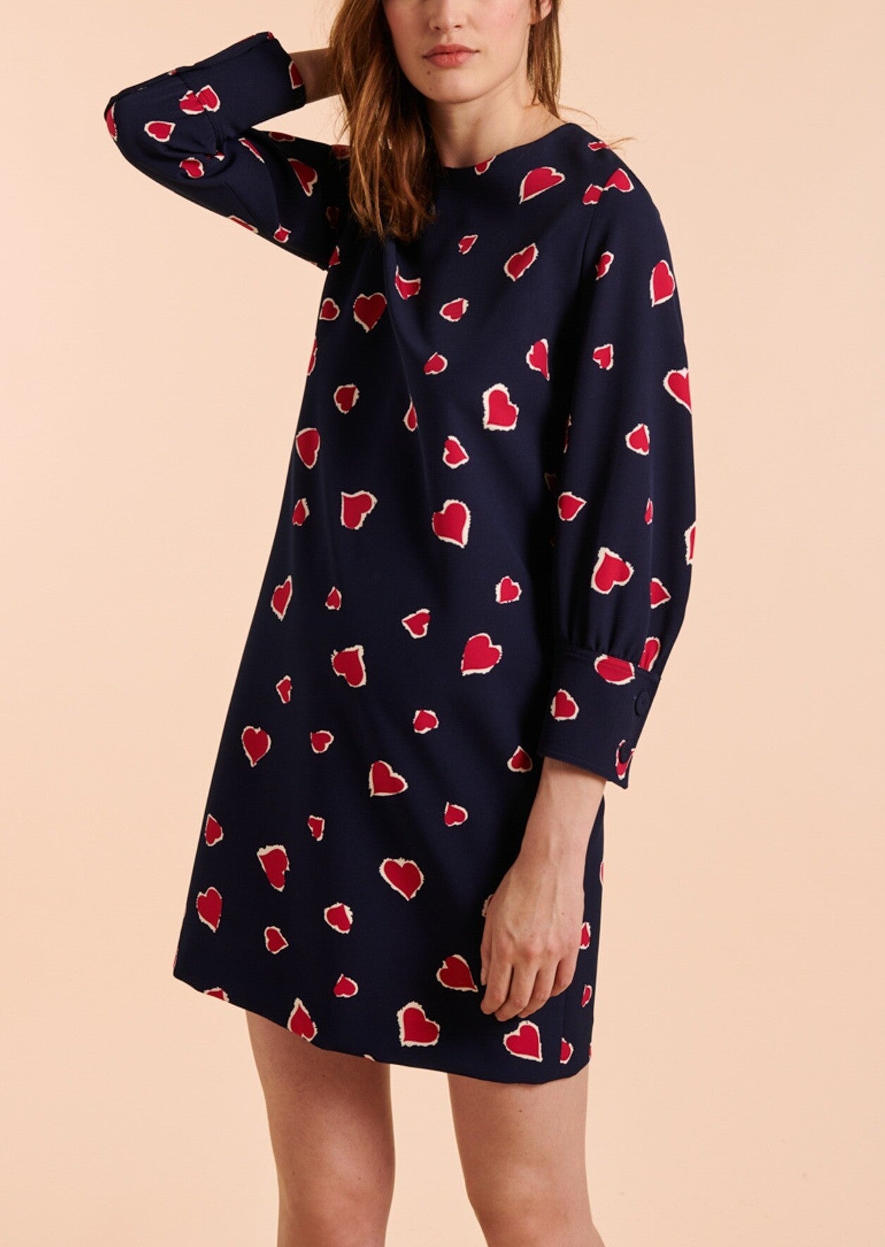 Robe Romina bleu nuit imprimé coeurs léopard Faume - seconde main