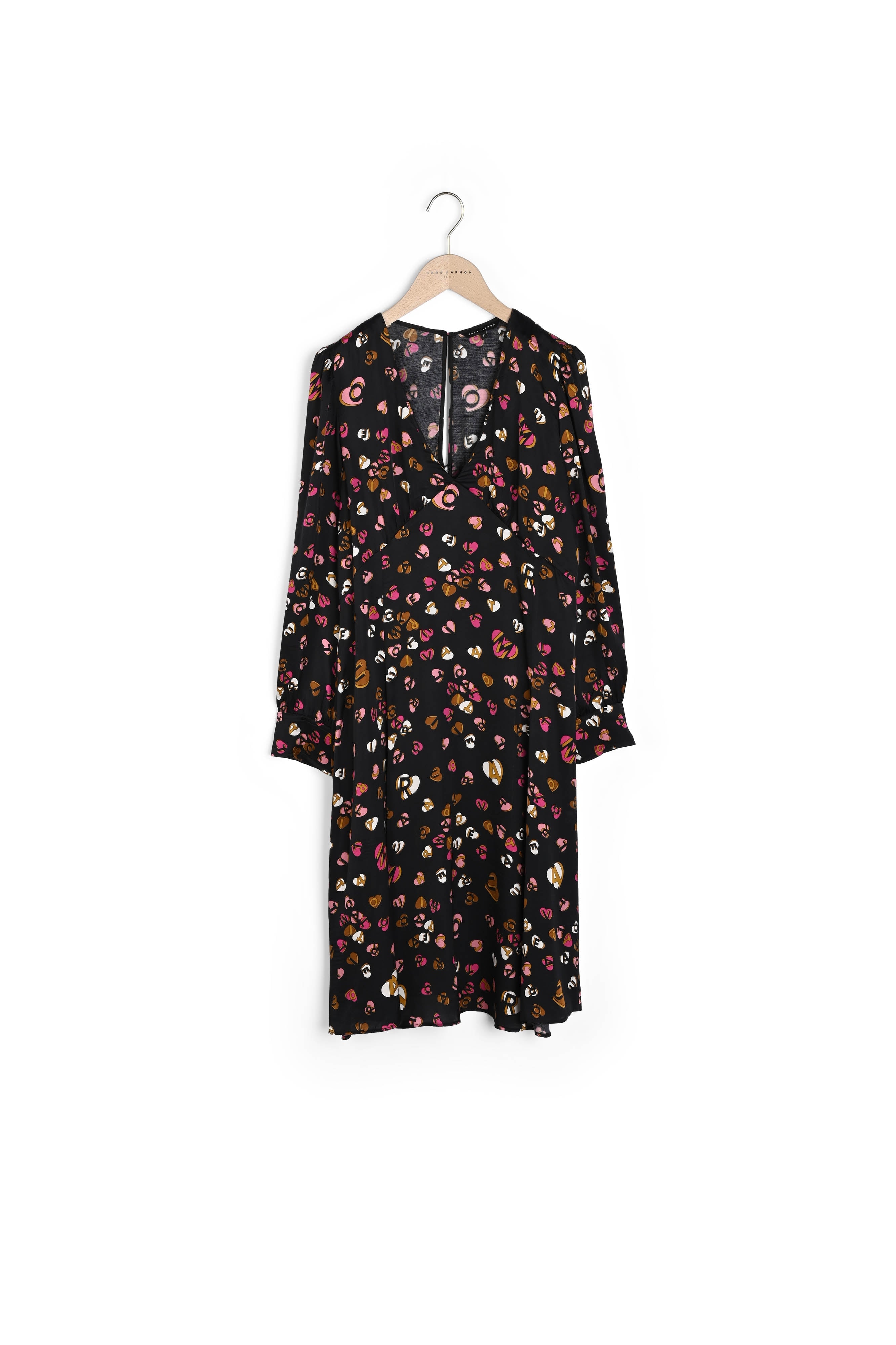 Robe Raiane bleu nuit imprimé coeurs en satin viscose Faume - seconde main