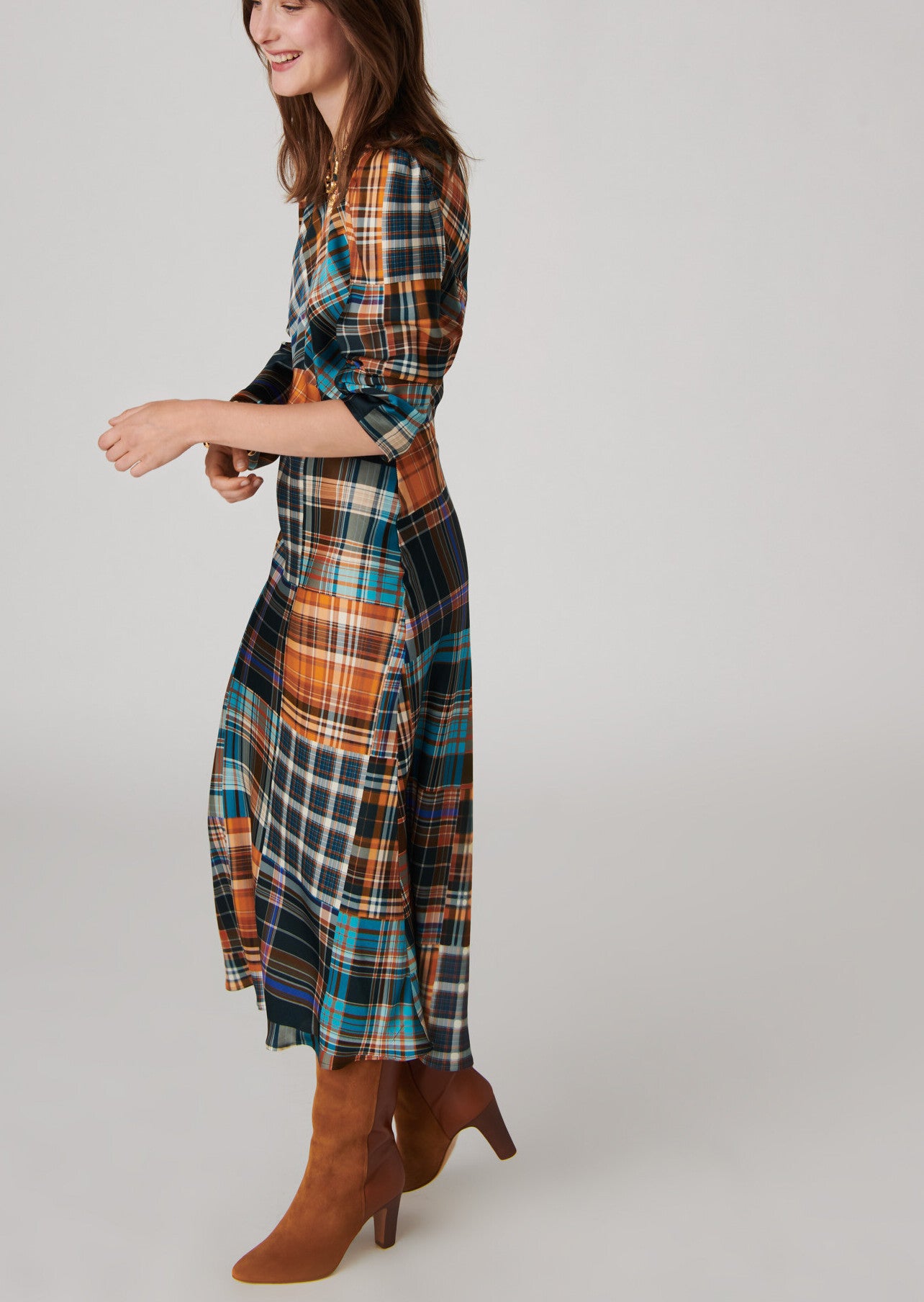 Robe Rozica tartan écossais sur satin viscose Faume - seconde main